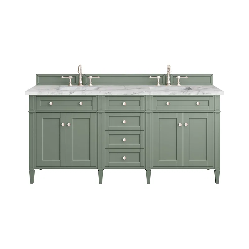 Brittany 72" Double Vanity, Smokey Celadon w/ 3 CM Carrara Marble Top