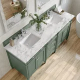 Brittany 72" Double Vanity, Smokey Celadon w/ 3 CM Carrara Marble Top