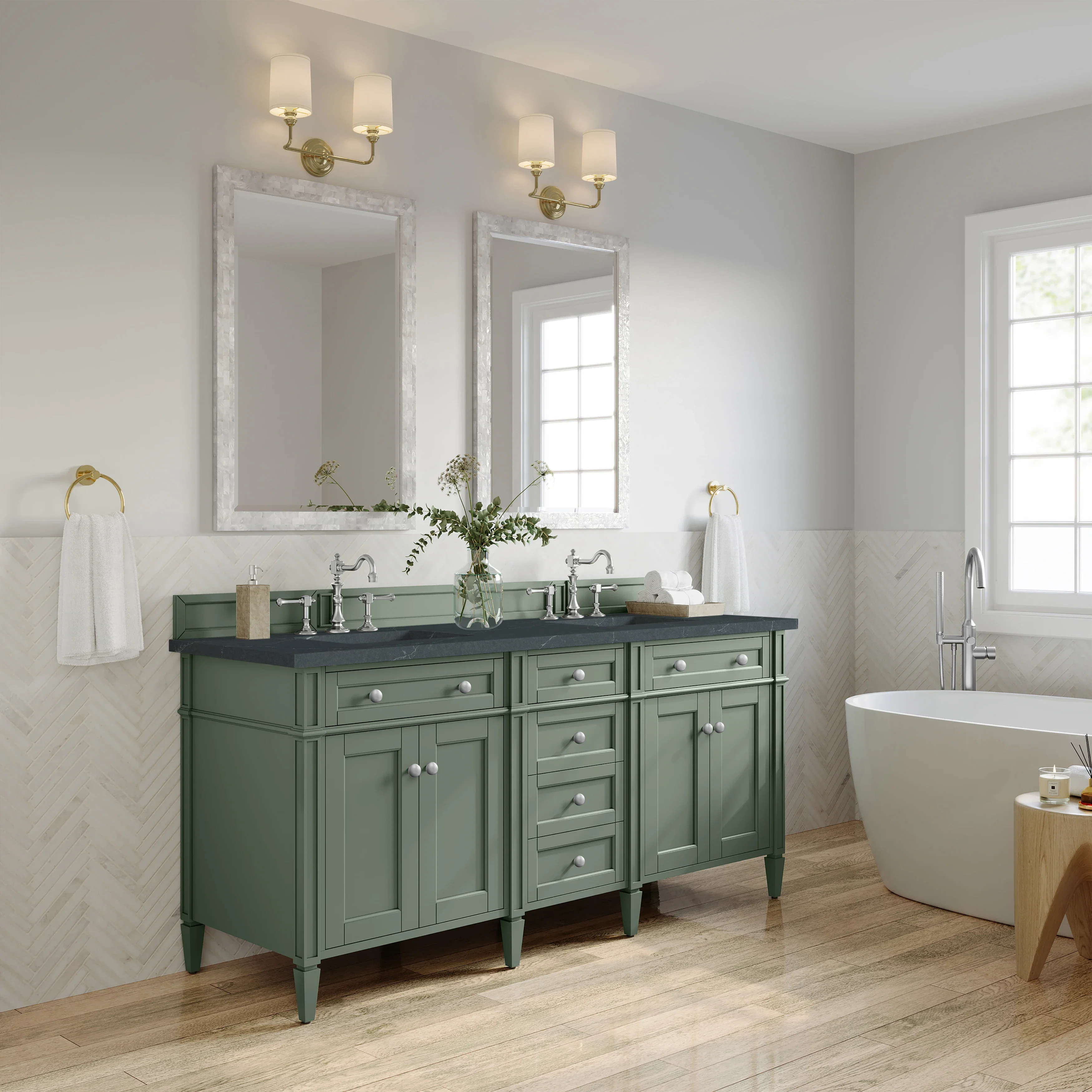 Brittany 72" Double Vanity, Smokey Celadon w/ 3 CM Charcoal Soapstone Top