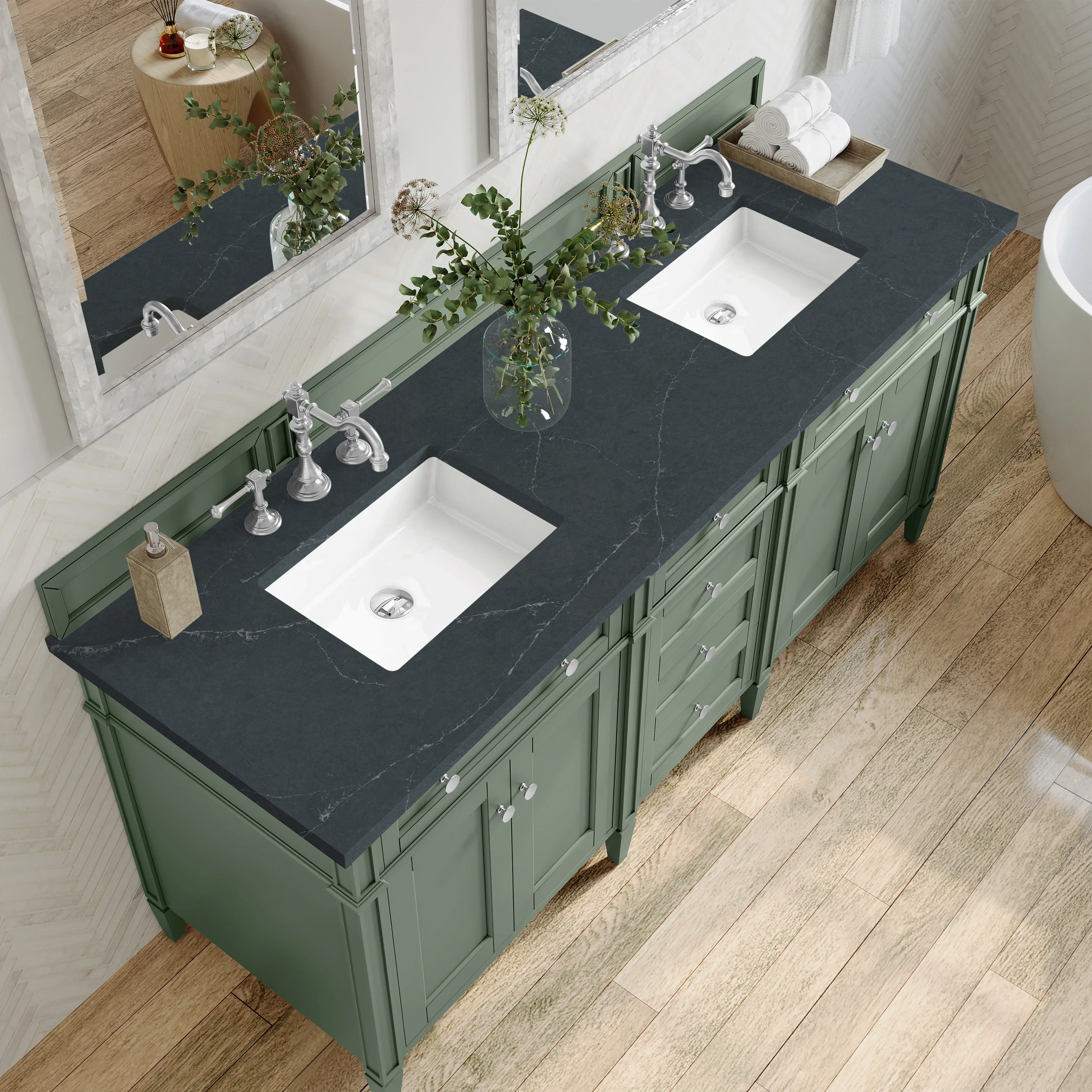 Brittany 72" Double Vanity, Smokey Celadon w/ 3 CM Charcoal Soapstone Top