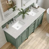 Brittany 72" Double Vanity, Smokey Celadon w/ 3 CM Eternal Jasmine Pearl Top