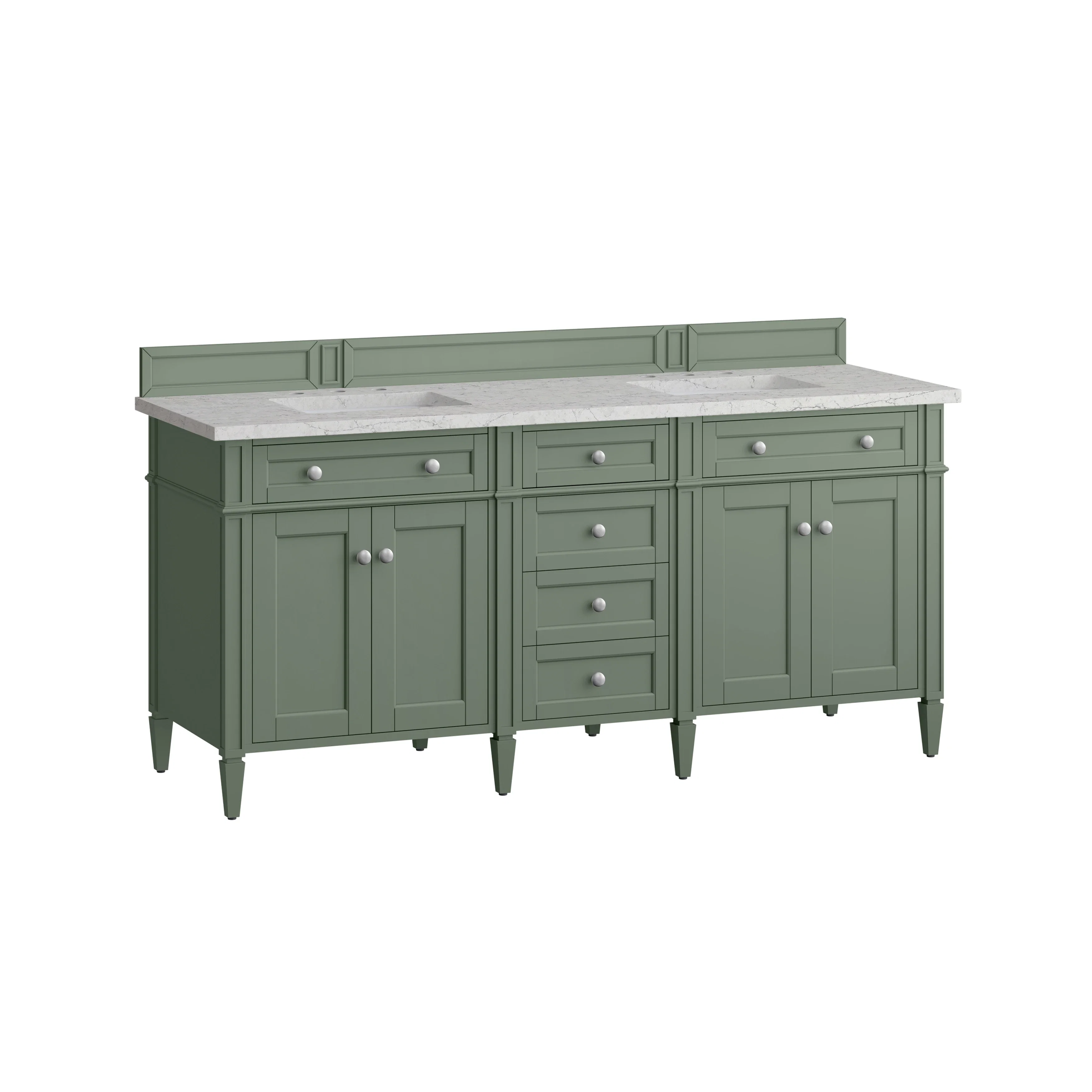 Brittany 72" Double Vanity, Smokey Celadon w/ 3 CM Eternal Jasmine Pearl Top