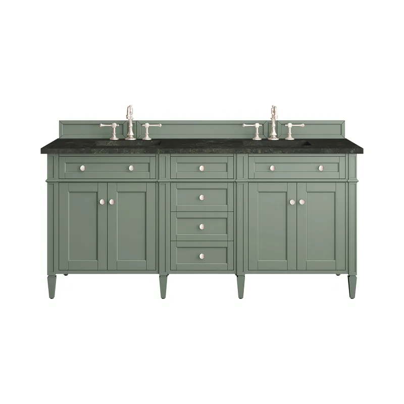 Brittany 72" Double Vanity, Smokey Celadon, w/ 3 CM Phantome Eclos Top