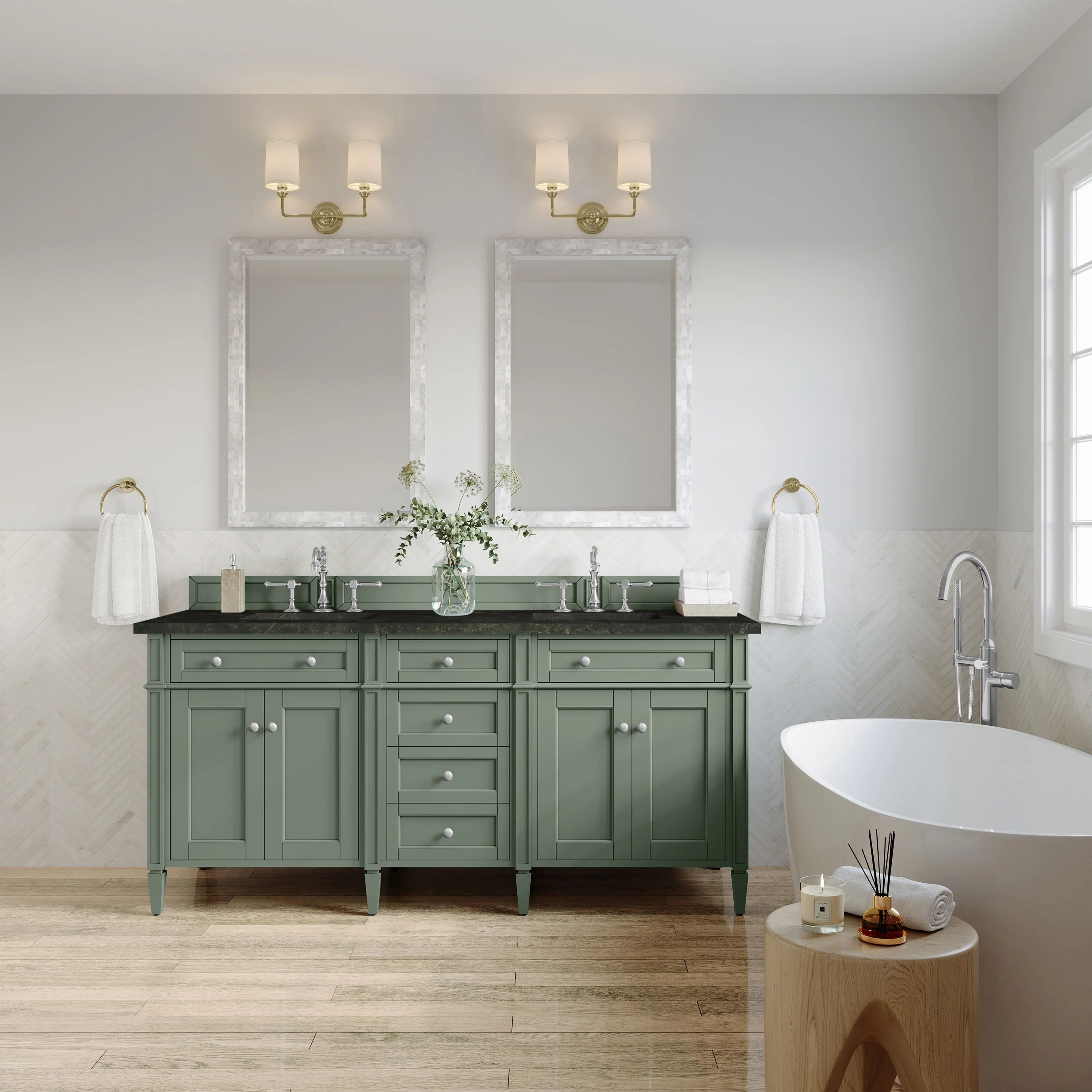 Brittany 72" Double Vanity, Smokey Celadon, w/ 3 CM Phantome Eclos Top