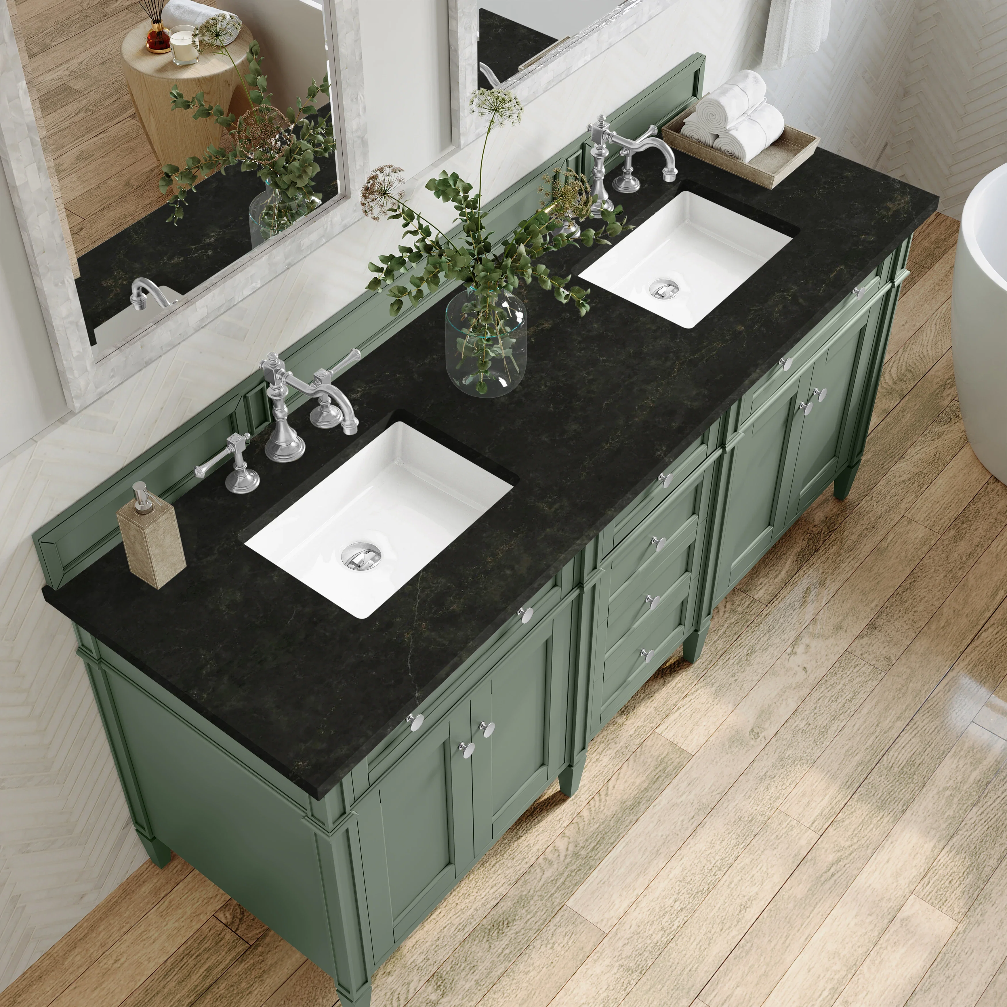 Brittany 72" Double Vanity, Smokey Celadon, w/ 3 CM Phantome Eclos Top