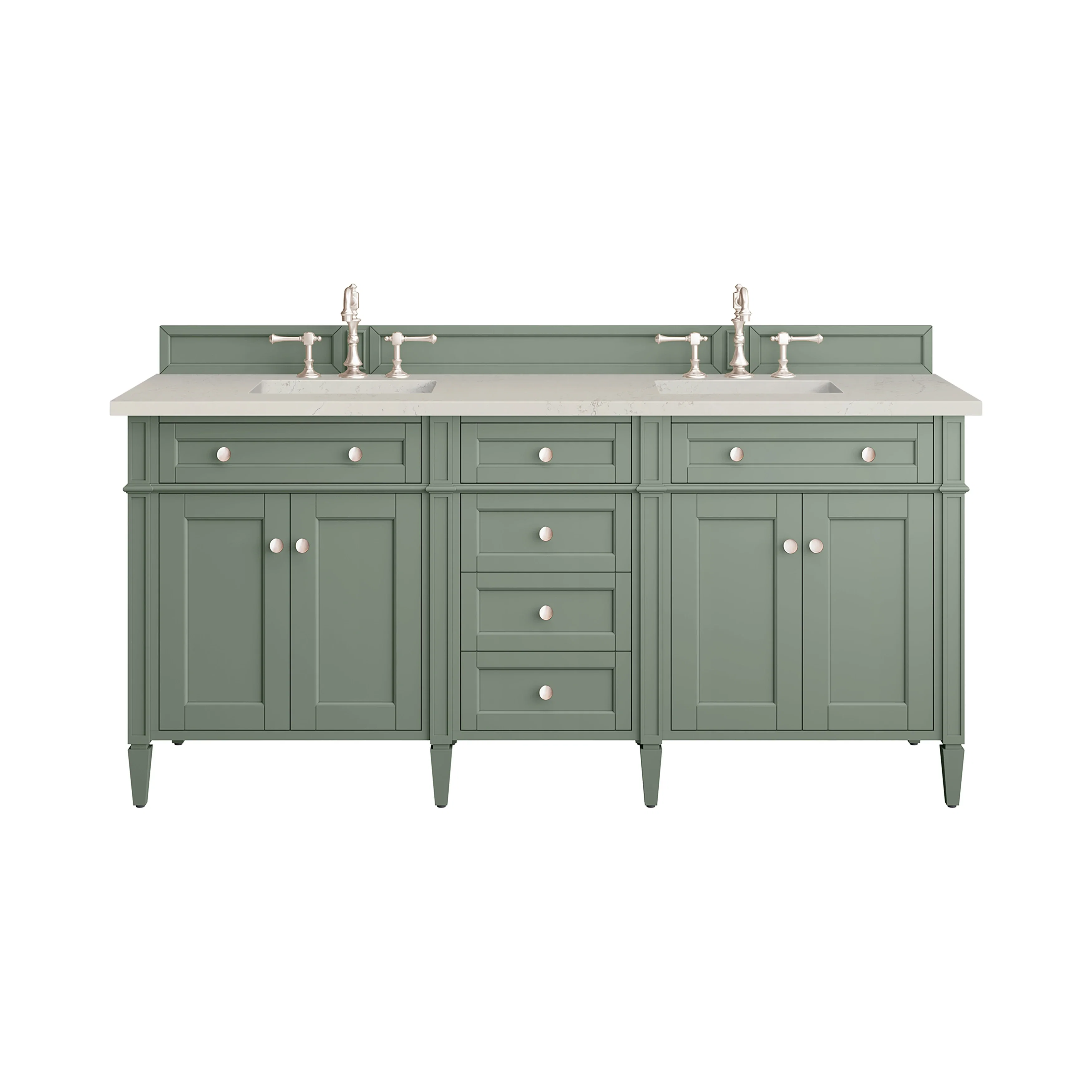 Brittany 72" Double Vanity, Smokey Celadon, w/ 3 CM Siberian Silestone Top