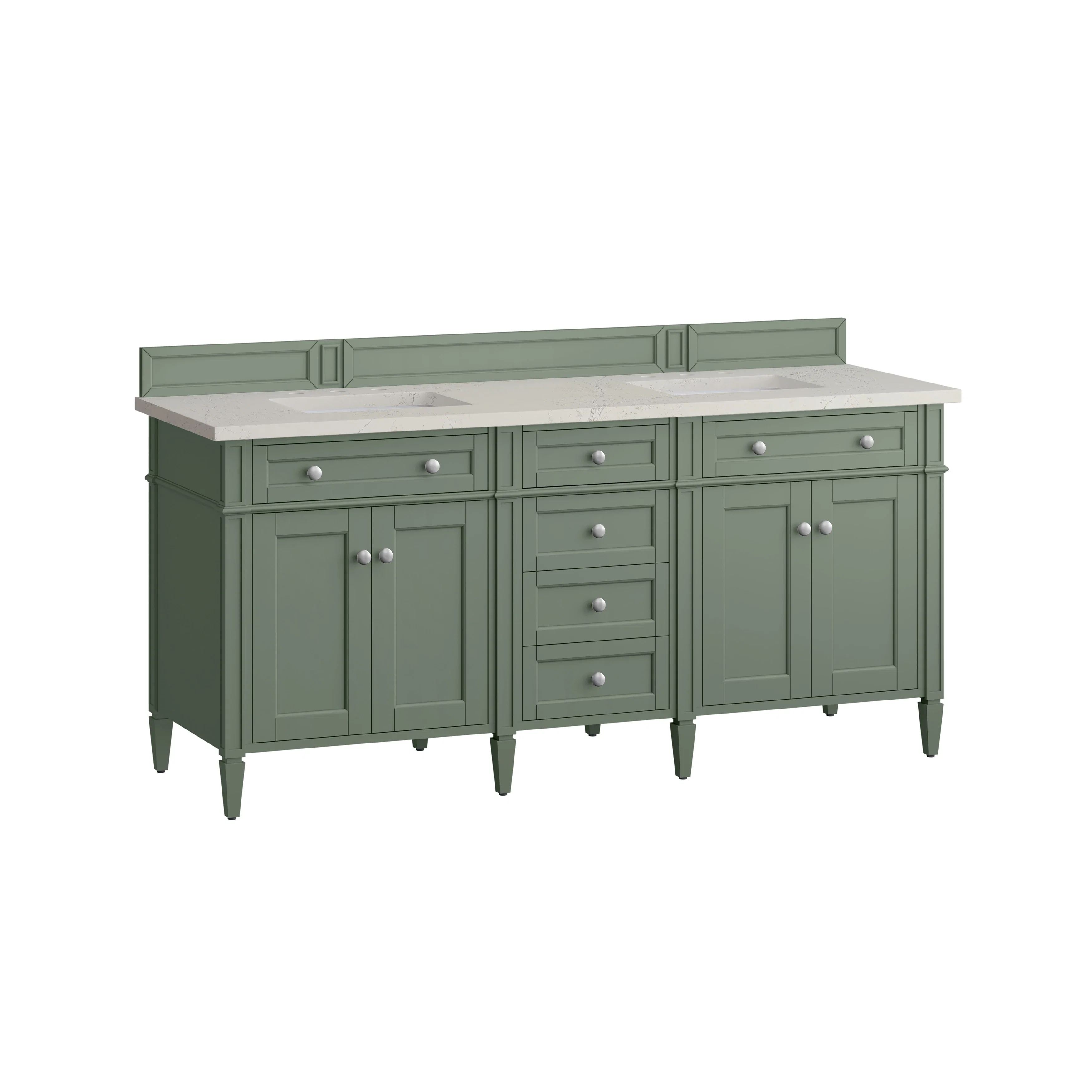Brittany 72" Double Vanity, Smokey Celadon, w/ 3 CM Siberian Silestone Top