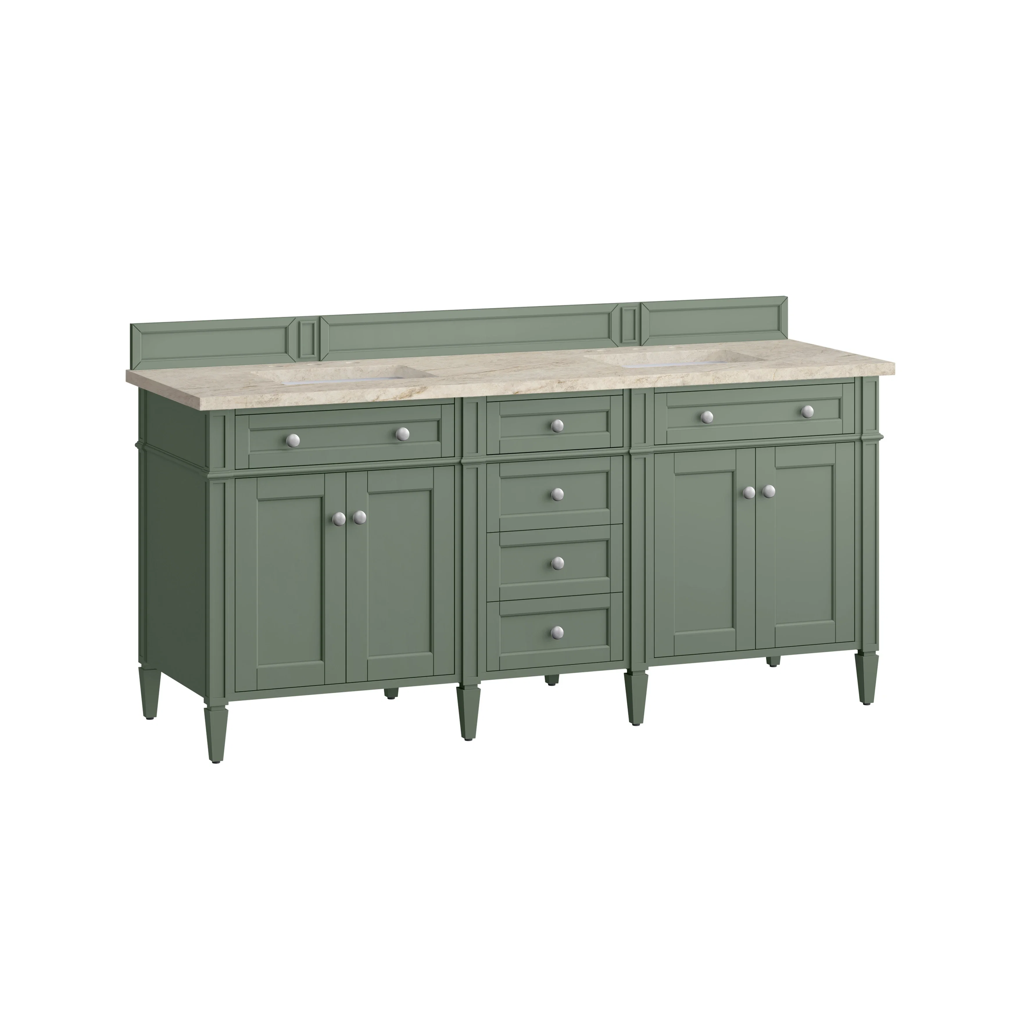 Brittany 72" Double Vanity, Smokey Celadon, w/ 3 CM Tajnar Eclos Top