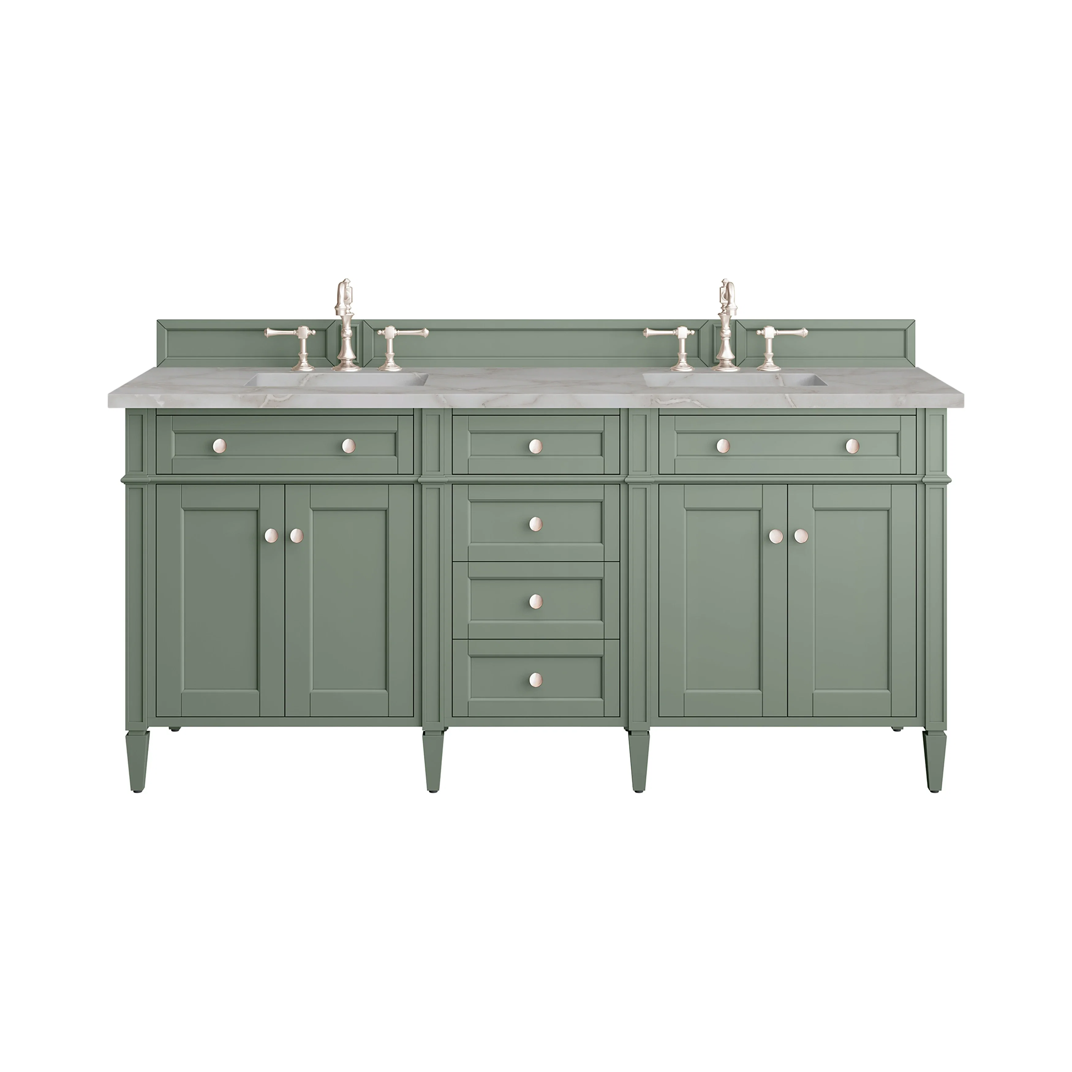 Brittany 72" Double Vanity, Smokey Celadon w/ 3 CM Victorian Silver Top