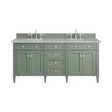 Brittany 72" Double Vanity, Smokey Celadon w/ 3 CM Victorian Silver Top