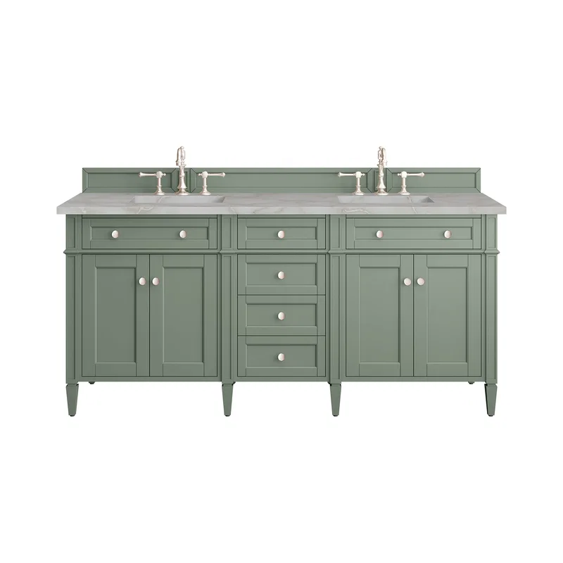 Brittany 72" Double Vanity, Smokey Celadon w/ 3 CM Victorian Silver Top