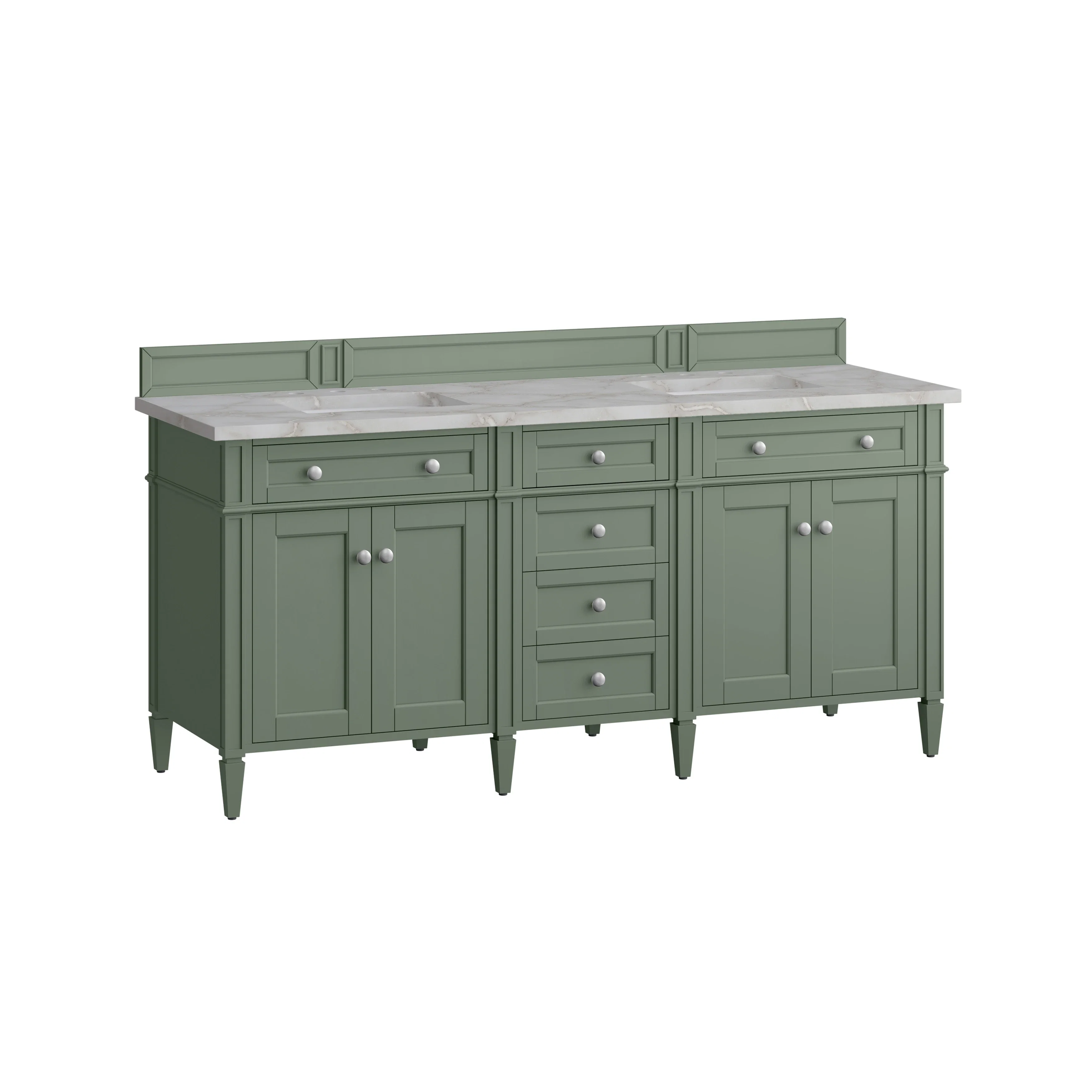 Brittany 72" Double Vanity, Smokey Celadon w/ 3 CM Victorian Silver Top