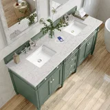 Brittany 72" Double Vanity, Smokey Celadon w/ 3 CM Eternal Jasmine Pearl Top w/FreePower Wireless Charger