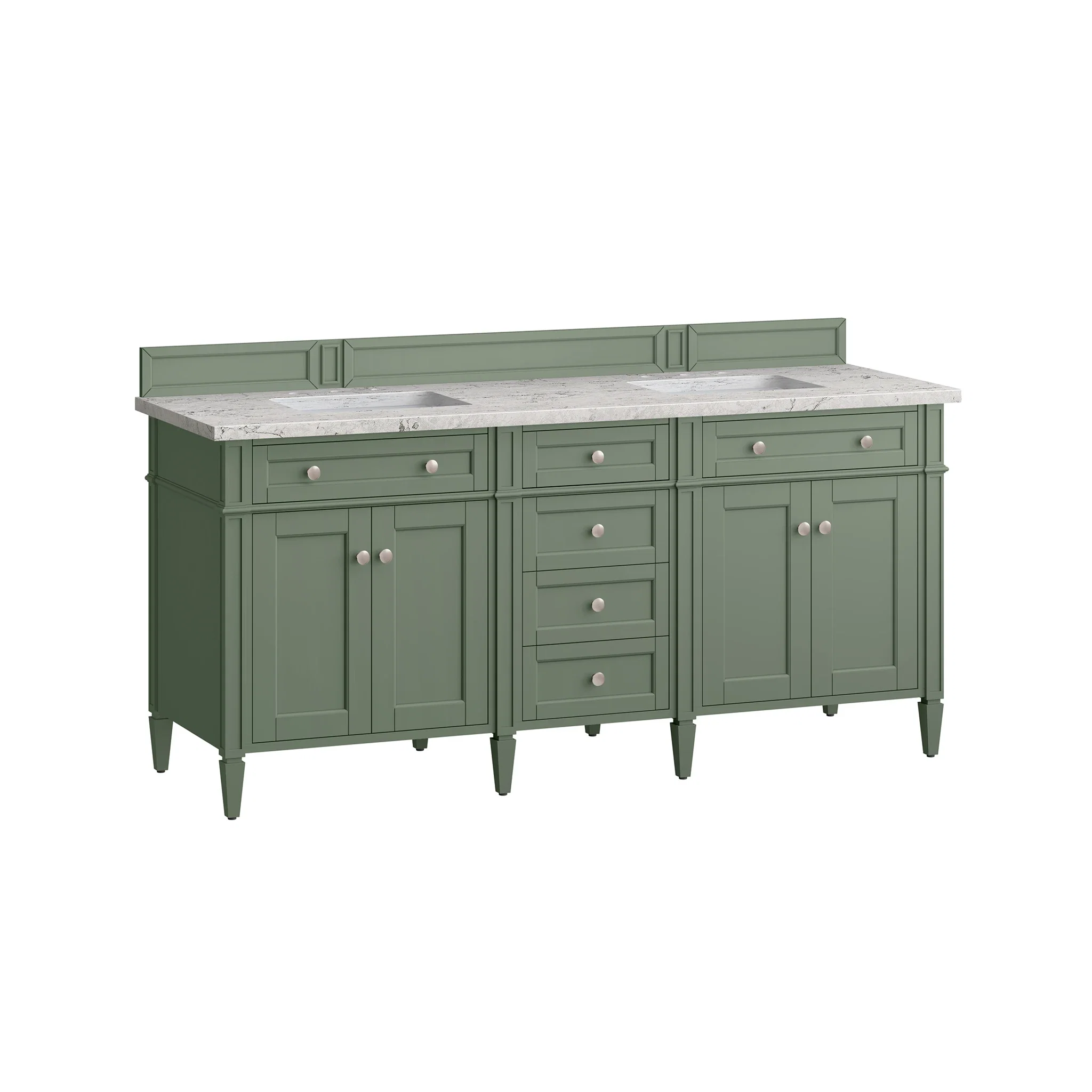 Brittany 72" Double Vanity, Smokey Celadon w/ 3 CM Eternal Jasmine Pearl Top w/FreePower Wireless Charger
