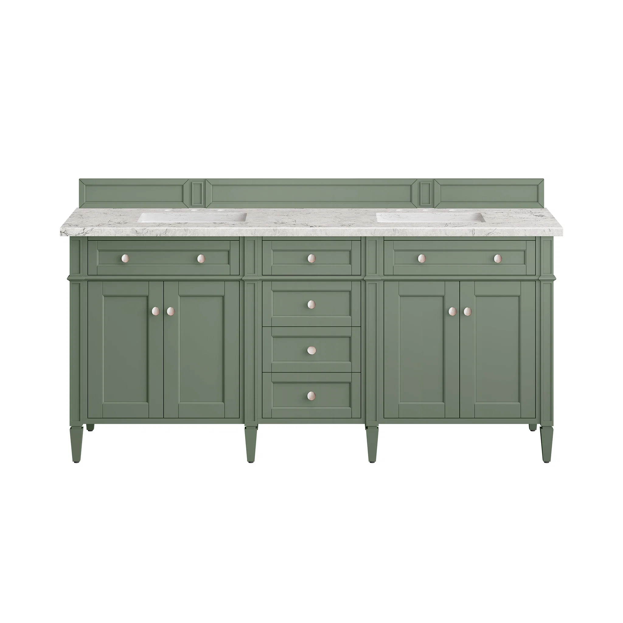 Brittany 72" Double Vanity, Smokey Celadon w/ 3 CM Eternal Jasmine Pearl Top w/FreePower Wireless Charger