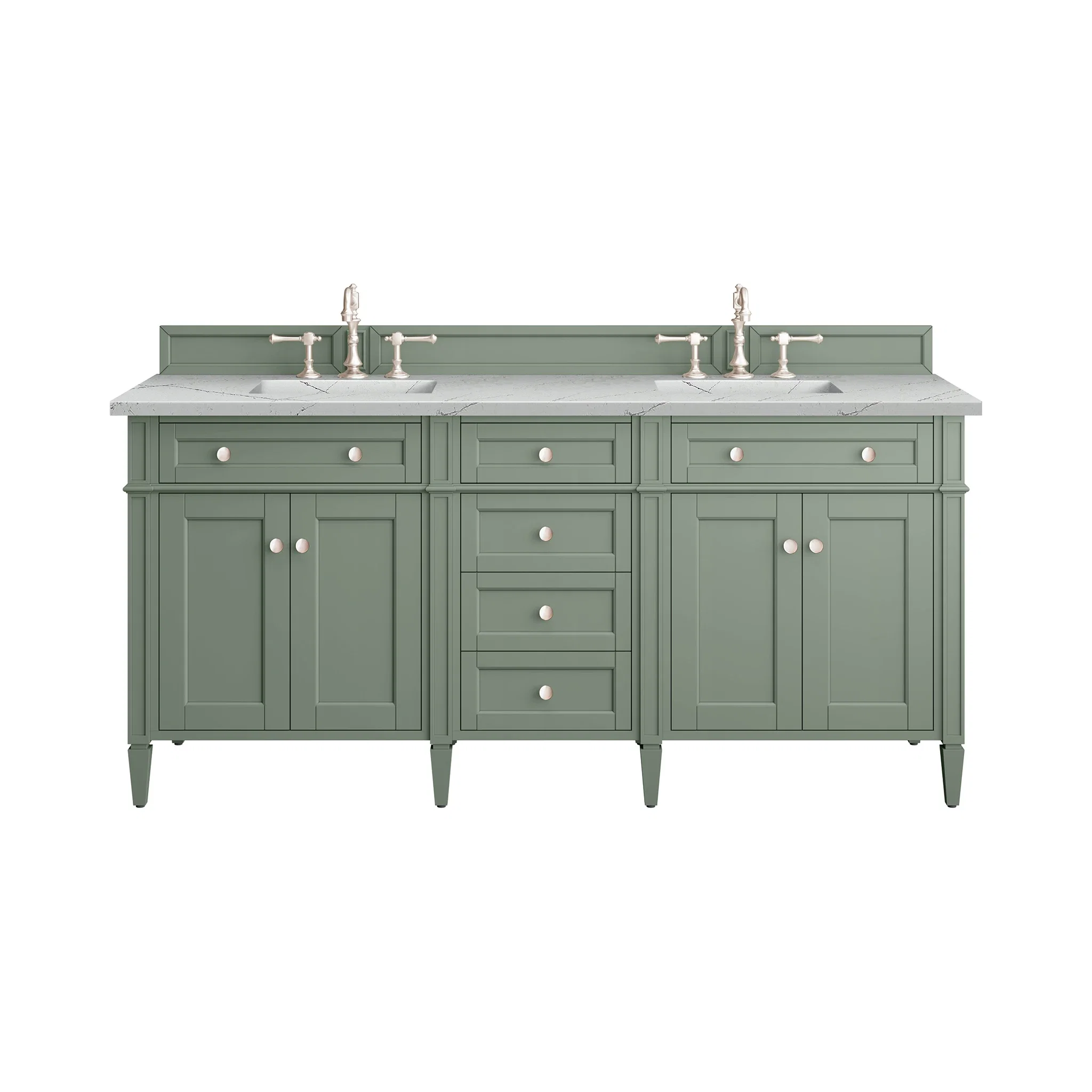 Brittany 72" Double Vanity, Smokey Celadon w/ 3 CM Ethereal Noctis Top w/FreePower Wireless Charger