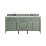 Brittany 72" Double Vanity, Smokey Celadon w/ 3 CM Ethereal Noctis Top w/FreePower Wireless Charger