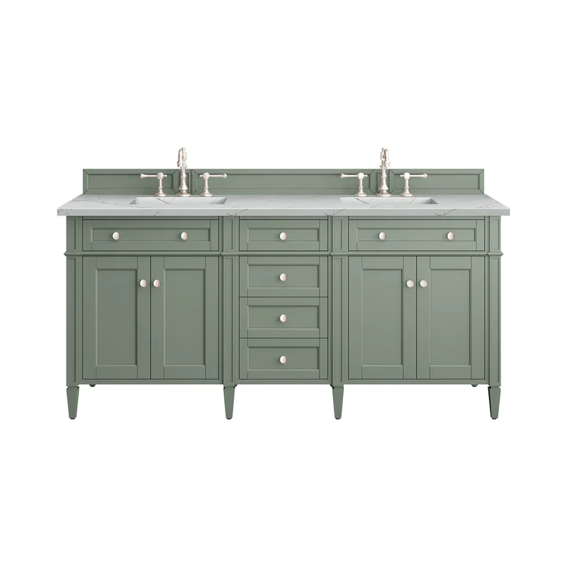 Brittany 72" Double Vanity, Smokey Celadon w/ 3 CM Ethereal Noctis Top w/FreePower Wireless Charger