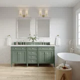 Brittany 72" Double Vanity, Smokey Celadon w/ 3 CM Ethereal Noctis Top w/FreePower Wireless Charger