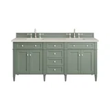 Brittany 72" Double Vanity, Smokey Celadon, w/ 3 CM Siberian Silestone Top w/FreePower Wireless Charger