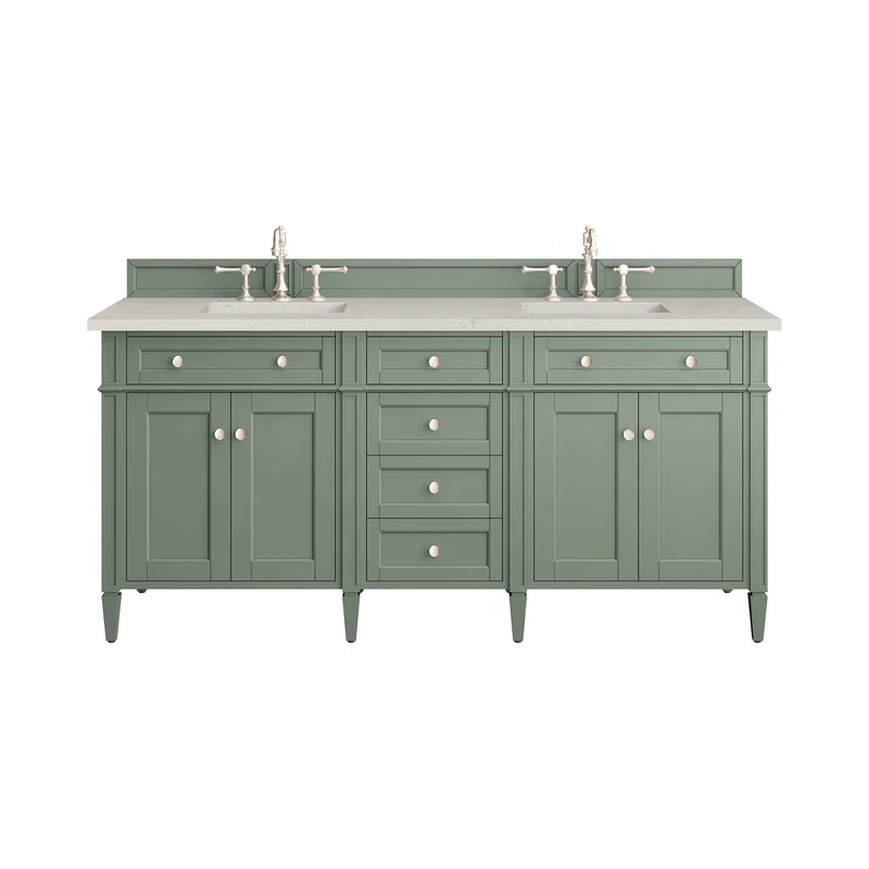 Brittany 72" Double Vanity, Smokey Celadon, w/ 3 CM Siberian Silestone Top w/FreePower Wireless Charger