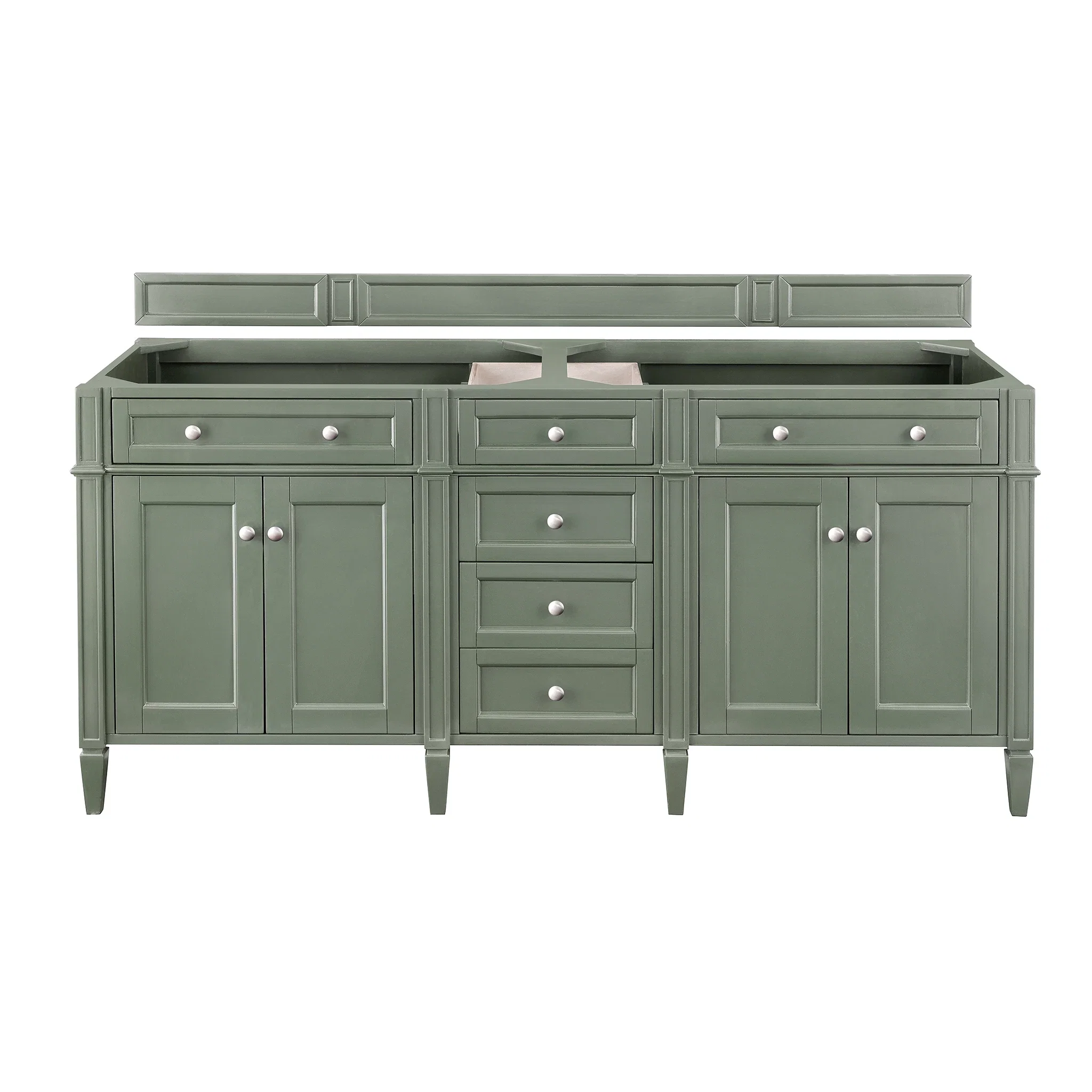 Brittany 72" Double Vanity, Smokey Celadon, w/ 3 CM Siberian Silestone Top w/FreePower Wireless Charger