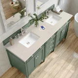 Brittany 72" Double Vanity, Smokey Celadon, w/ 3 CM Siberian Silestone Top w/FreePower Wireless Charger