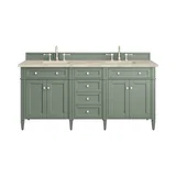 Brittany 72" Double Vanity, Smokey Celadon, w/ 3 CM Tajnar Eclos Top w/FreePower Wireless Charger