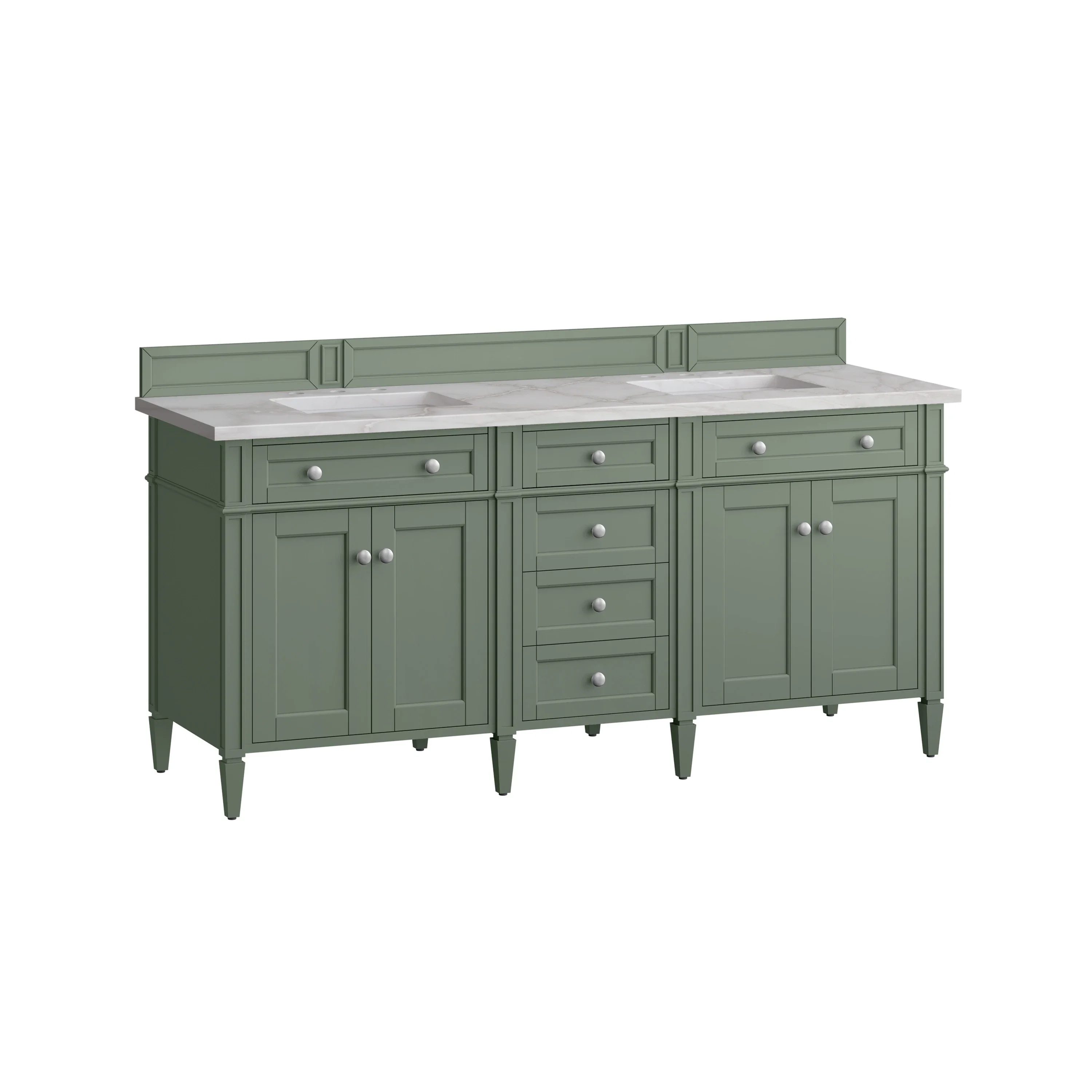 Brittany 72" Double Vanity, Smokey Celadon w/ 3 CM Victorian Silver Top w/FreePower Wireless Charger