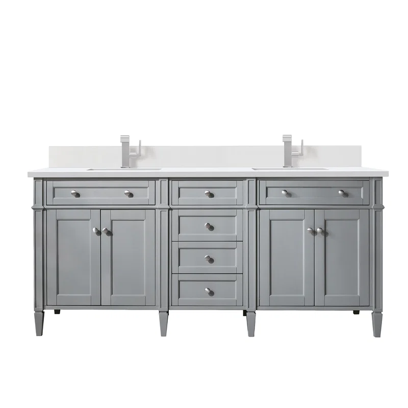 Brittany 72" Double Vanity, Urban Gray w/ Single Hole 3 CM White Zeus Silestone Top & Backsplash