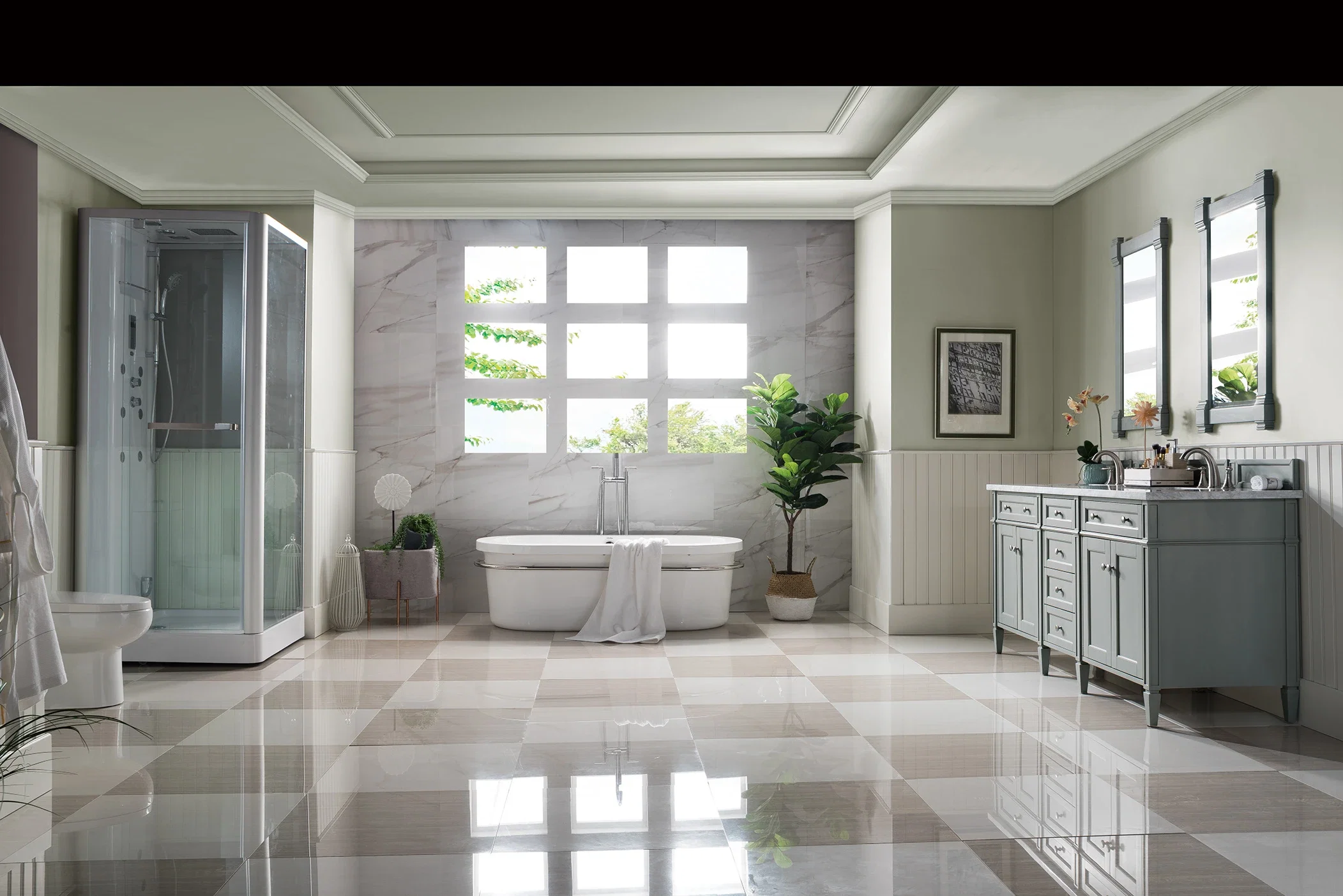 Brittany 72" Double Vanity, Urban Gray w/ 3 CM Carrara Marble Top