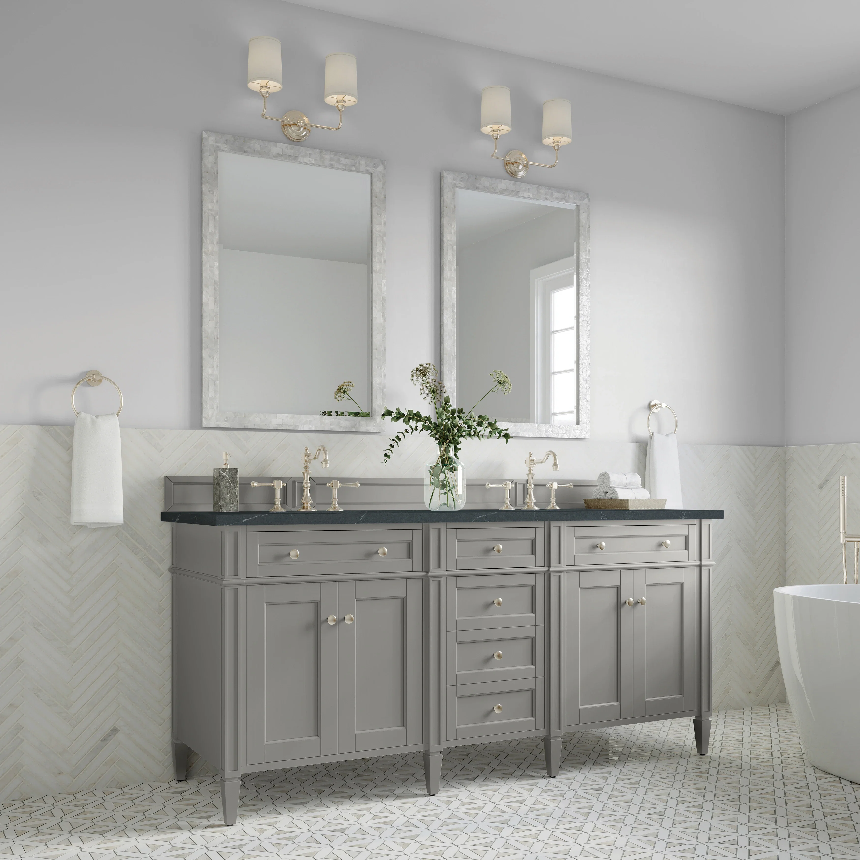 Brittany 72" Double Vanity, Urban Gray w/ 3 CM Charcoal Soapstone Silestone Top