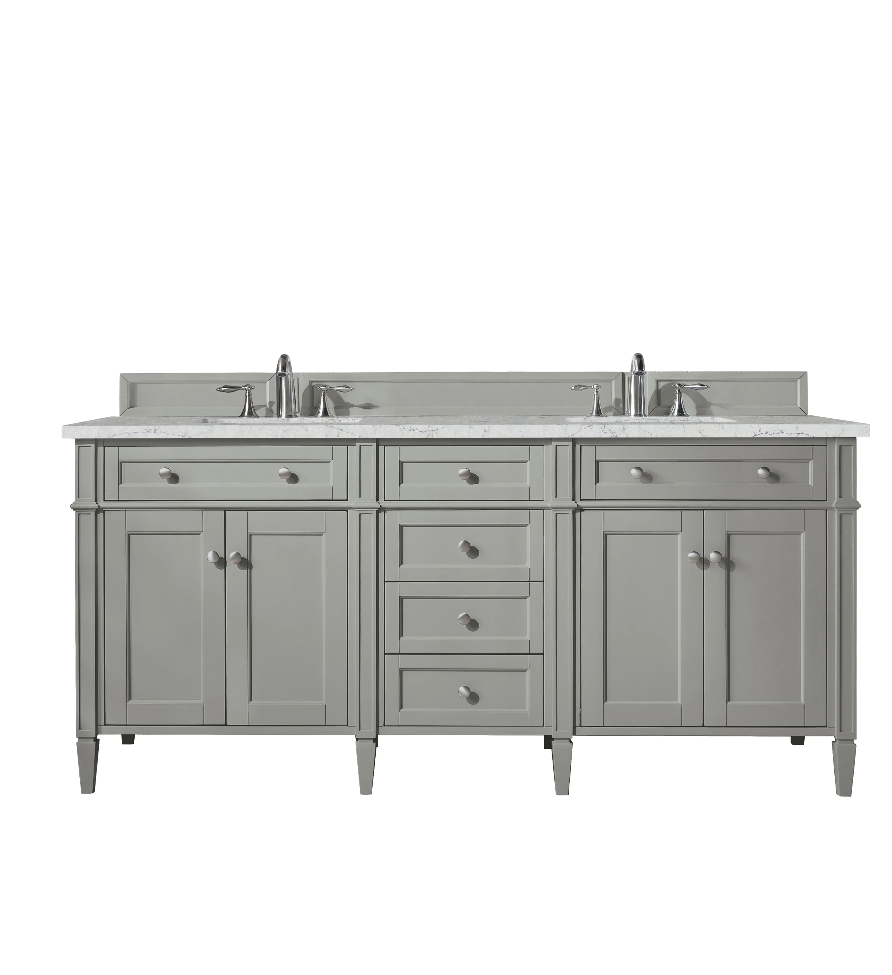 Brittany 72" Double Vanity, Urban Gray w/ 3 CM Eternal Jasmine Pearl Silestone Top