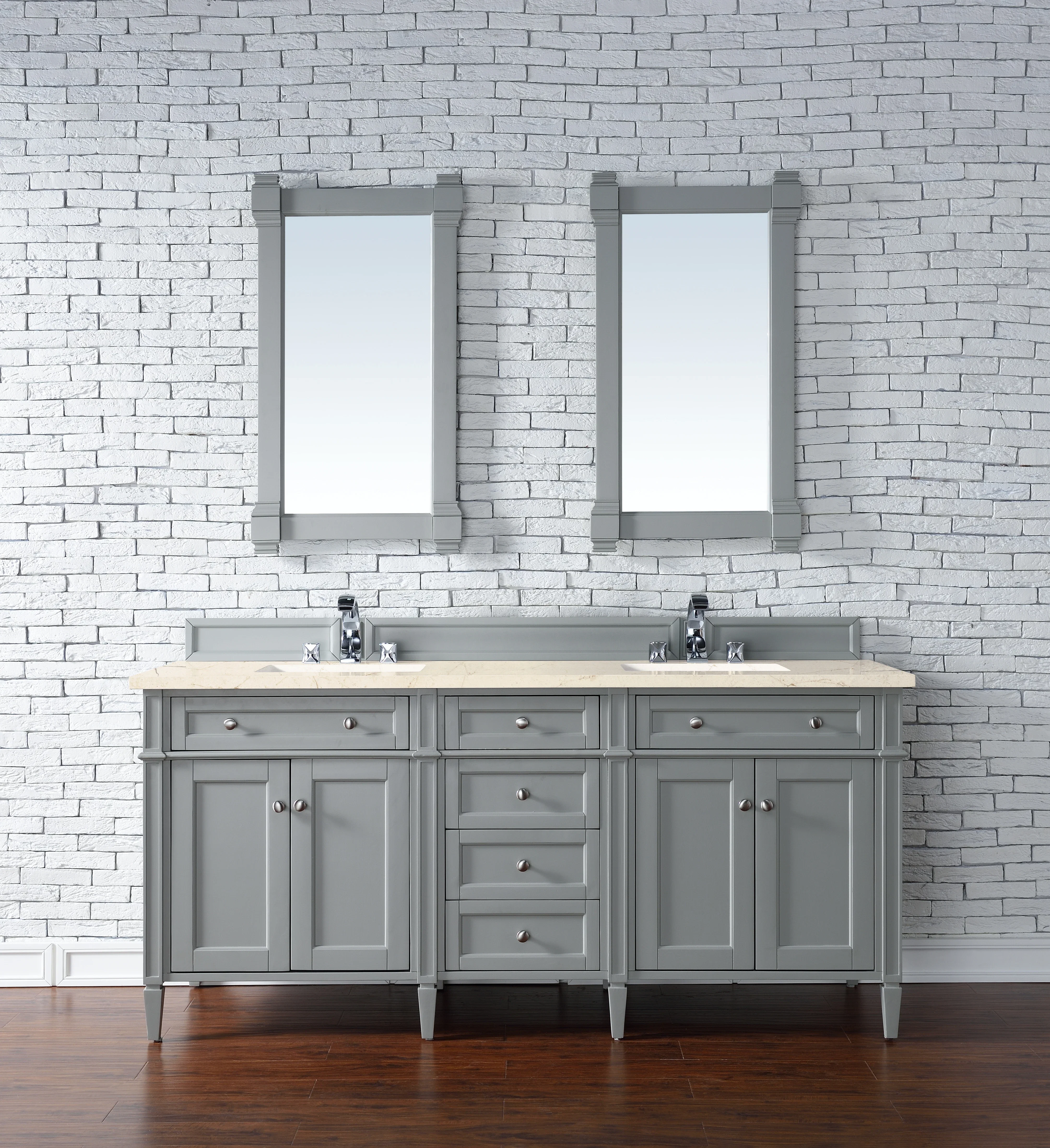 Brittany 72" Double Vanity, Urban Gray w/ 3 CM Eternal Marfil Silestone Top