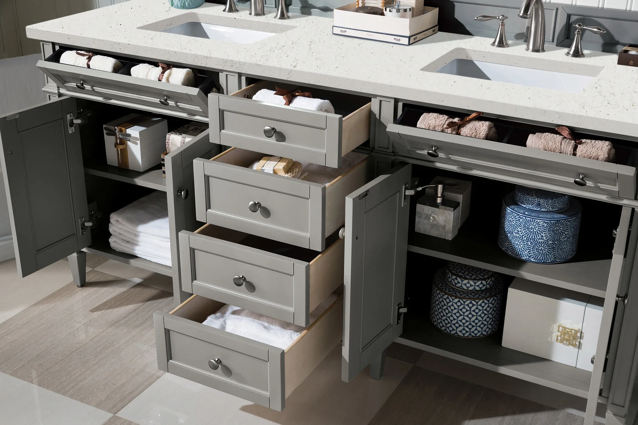Brittany 72" Double Vanity, Urban Gray w/ 3 CM Lime Delight Silestone Top