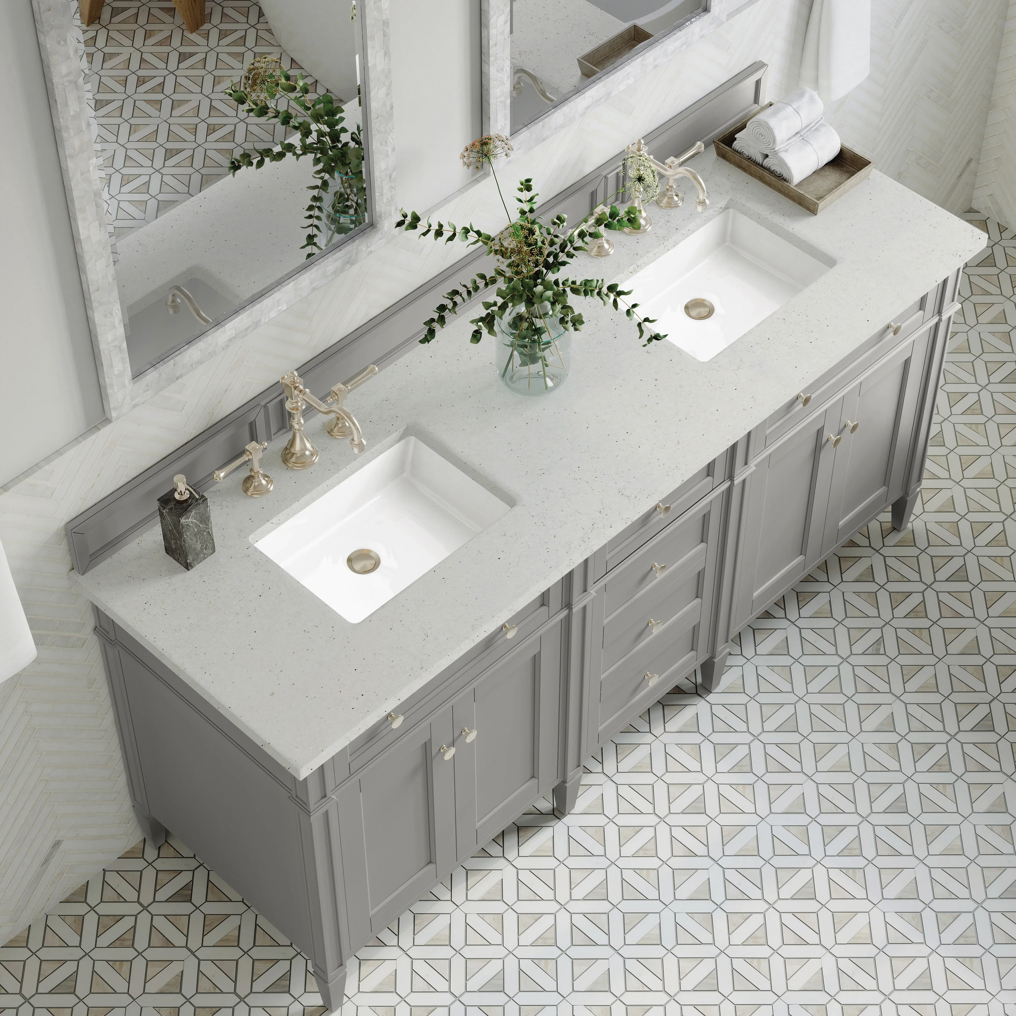 Brittany 72" Double Vanity, Urban Gray w/ 3 CM Lime Delight Silestone Top