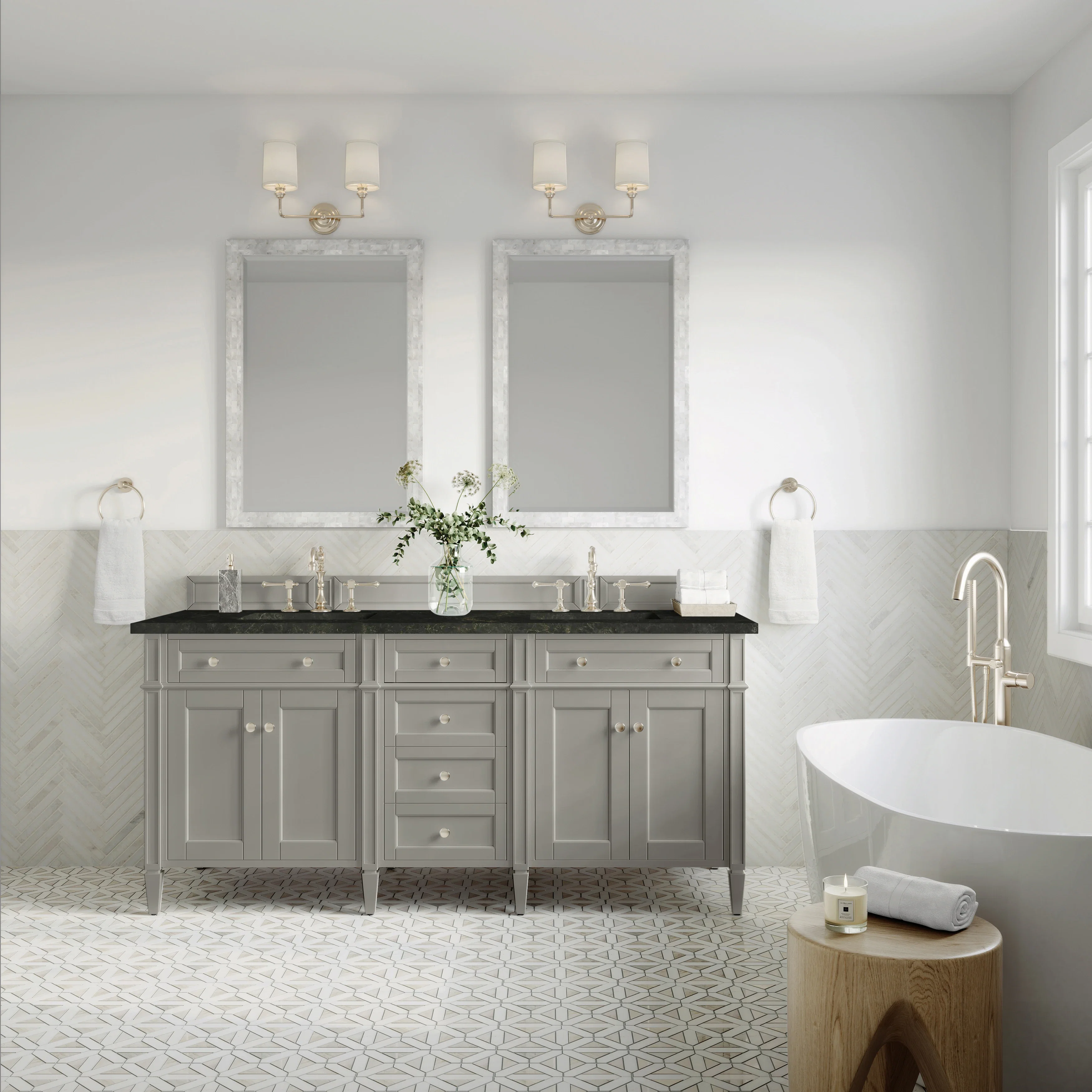 Brittany 72" Double Vanity, Urban Gray, w/ 3 CM Phantome Eclos Top