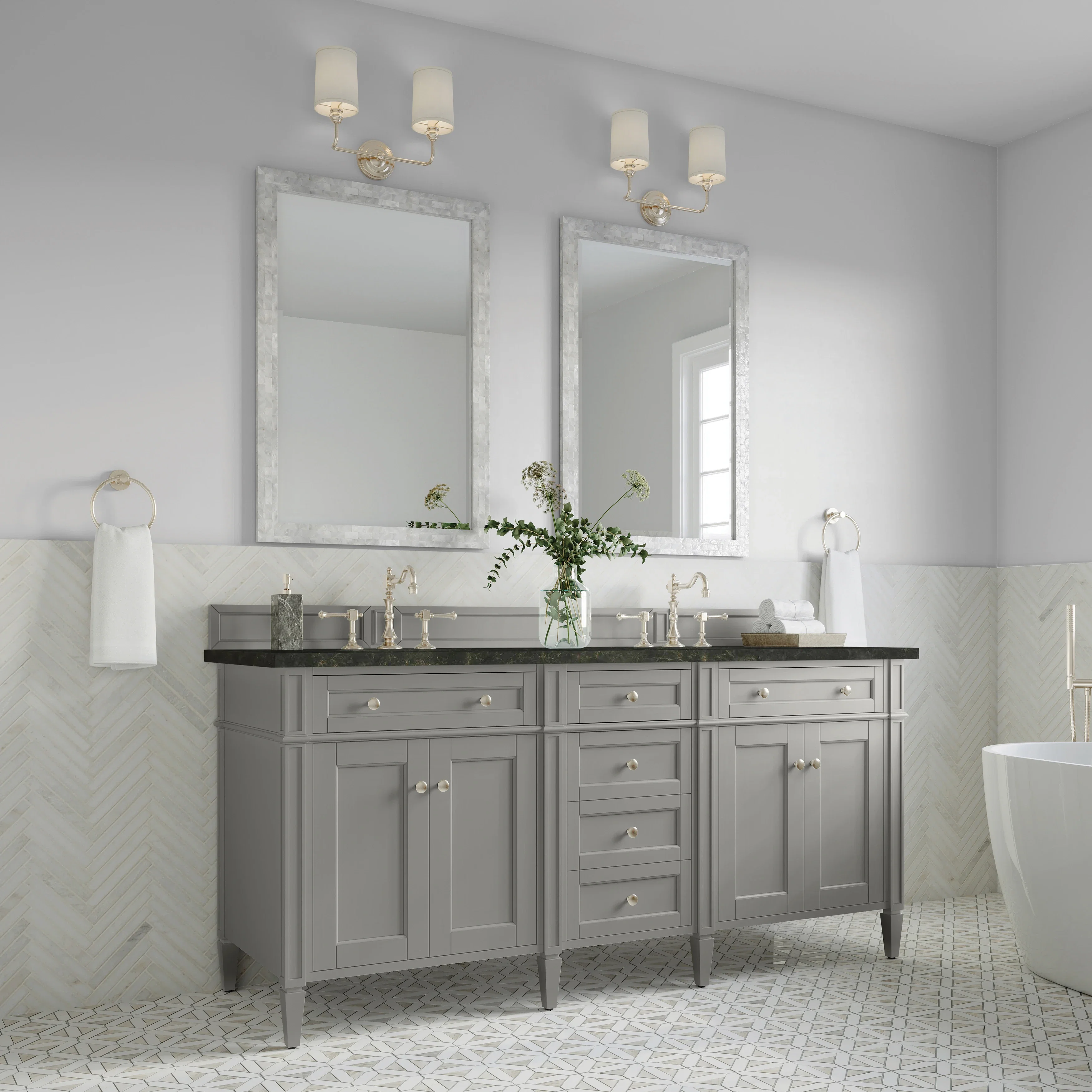 Brittany 72" Double Vanity, Urban Gray, w/ 3 CM Phantome Eclos Top