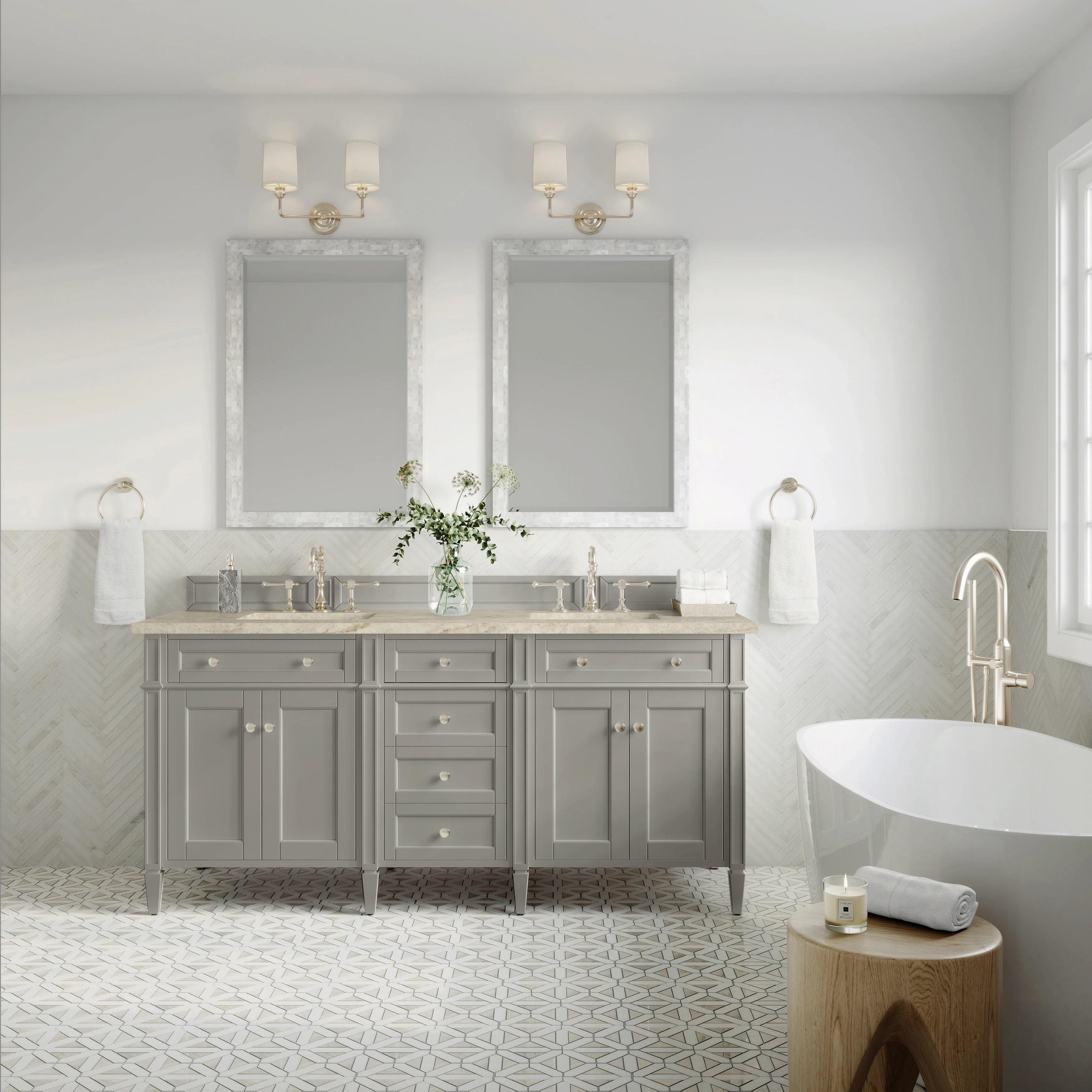 Brittany 72" Double Vanity, Urban Gray, w/ 3 CM Tajnar Eclos Top