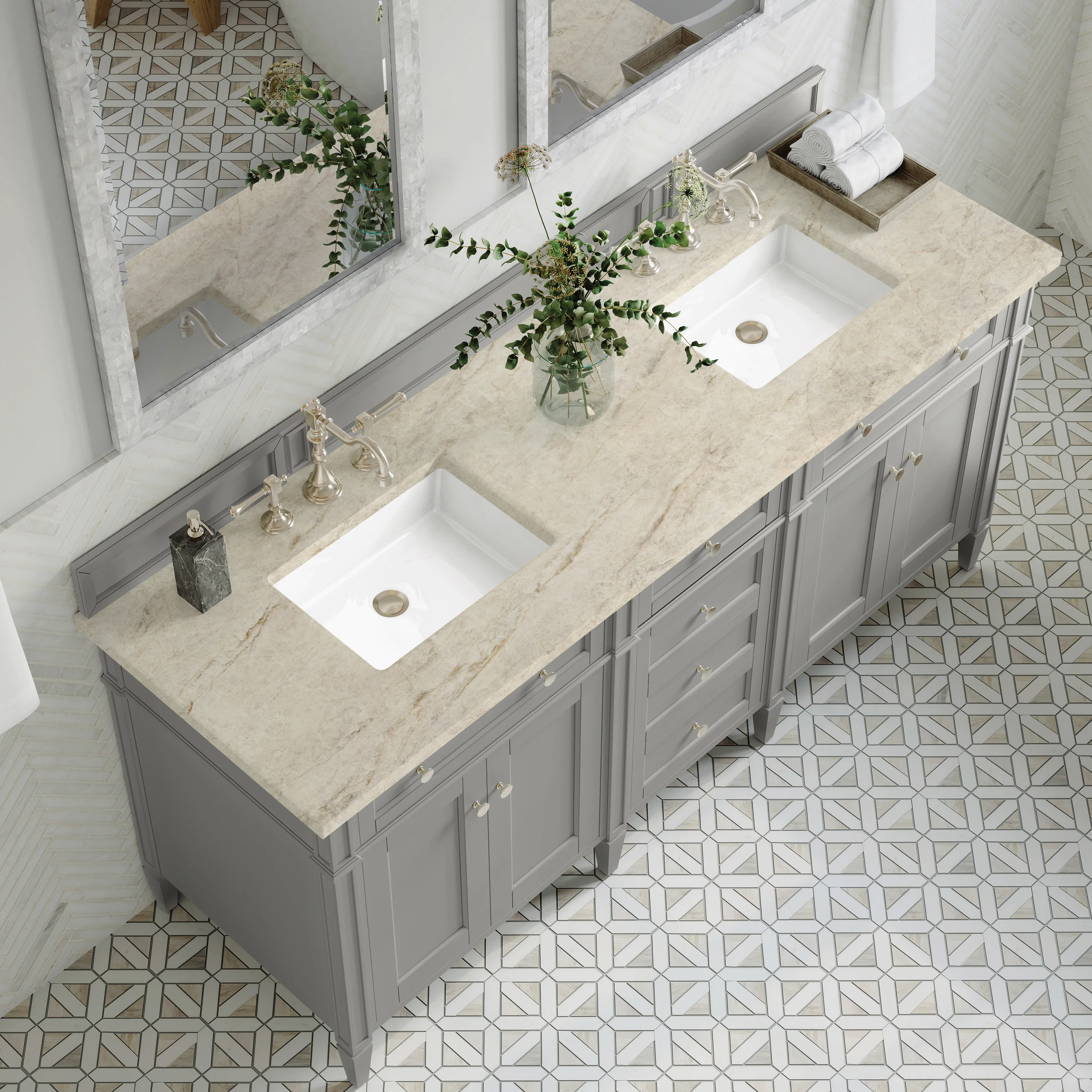 Brittany 72" Double Vanity, Urban Gray, w/ 3 CM Tajnar Eclos Top