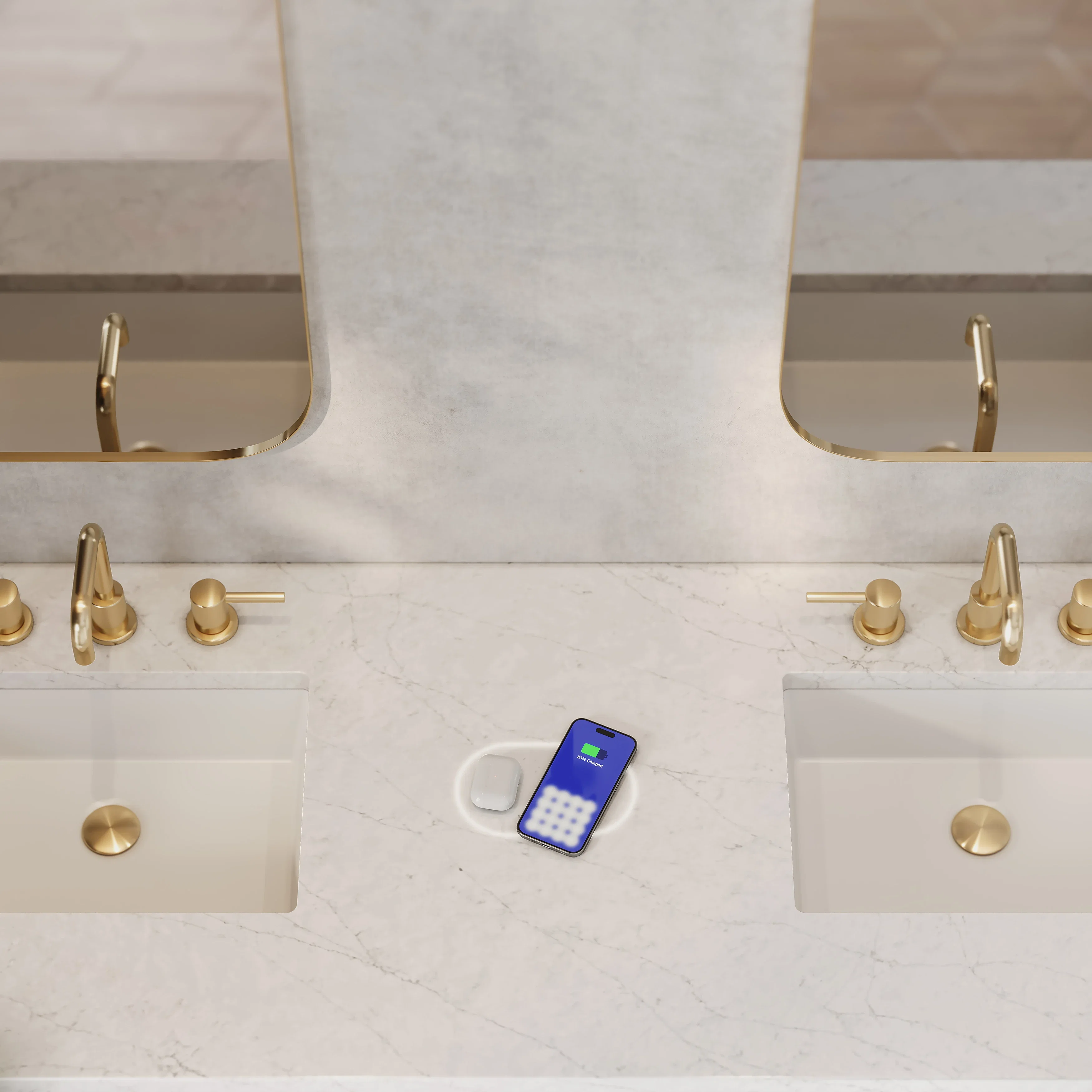 Brittany 72" Double Vanity, Urban Gray w/ 3 CM Eternal Jasmine Pearl Silestone Top w/FreePower Wireless Charger
