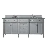 Brittany 72" Double Vanity, Urban Gray w/ 3 CM Parisien Bleu Silestone Top w/FreePower Wireless Charger