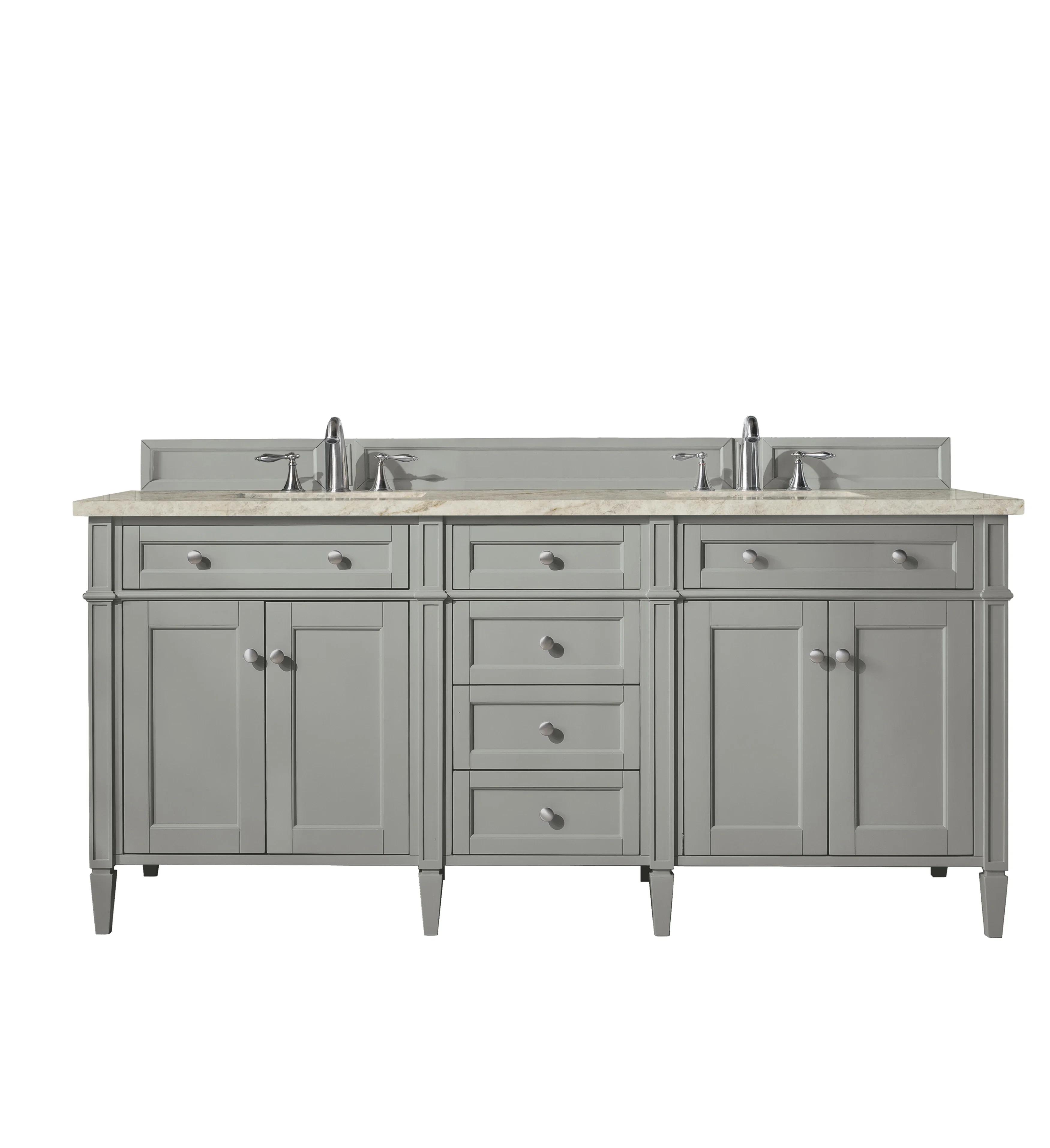 Brittany 72" Double Vanity, Urban Gray, w/ 3 CM Tajnar Eclos Top w/FreePower Wireless Charger