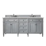 Brittany 72" Double Vanity, Urban Gray w/ 3 CM Victorian Silver Silestone Top w/FreePower Wireless Charger