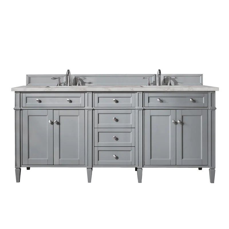 Brittany 72" Double Vanity, Urban Gray w/ 3 CM Victorian Silver Silestone Top w/FreePower Wireless Charger