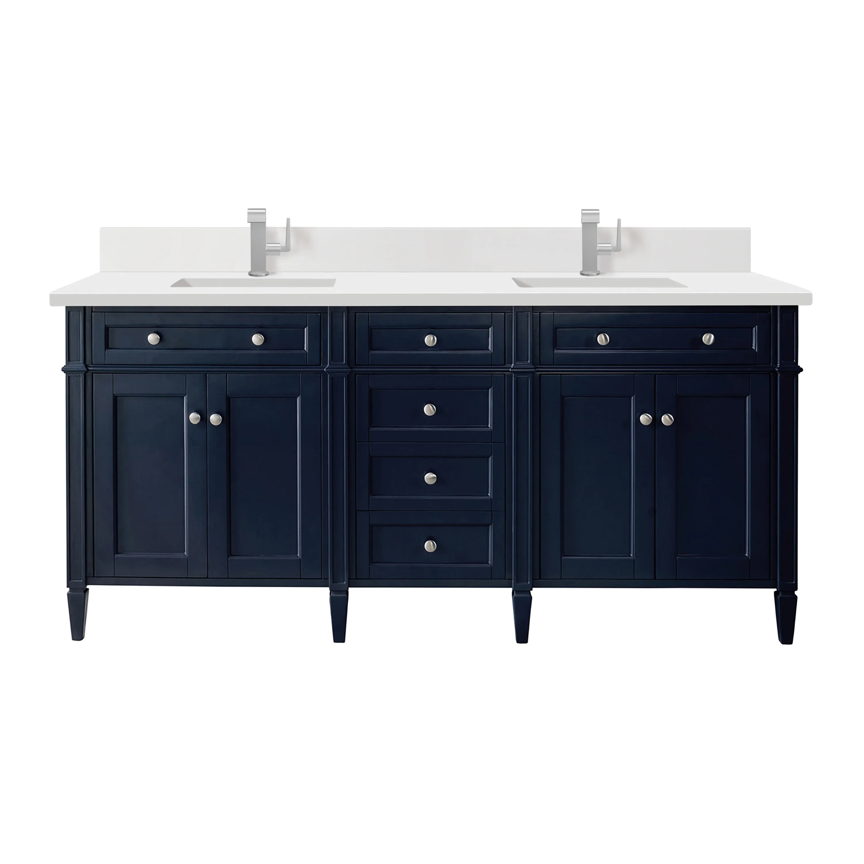 Brittany 72" Double Vanity, Victory Bleu w/ Single Hole 3 CM White Zeus Silestone Top & Backsplash