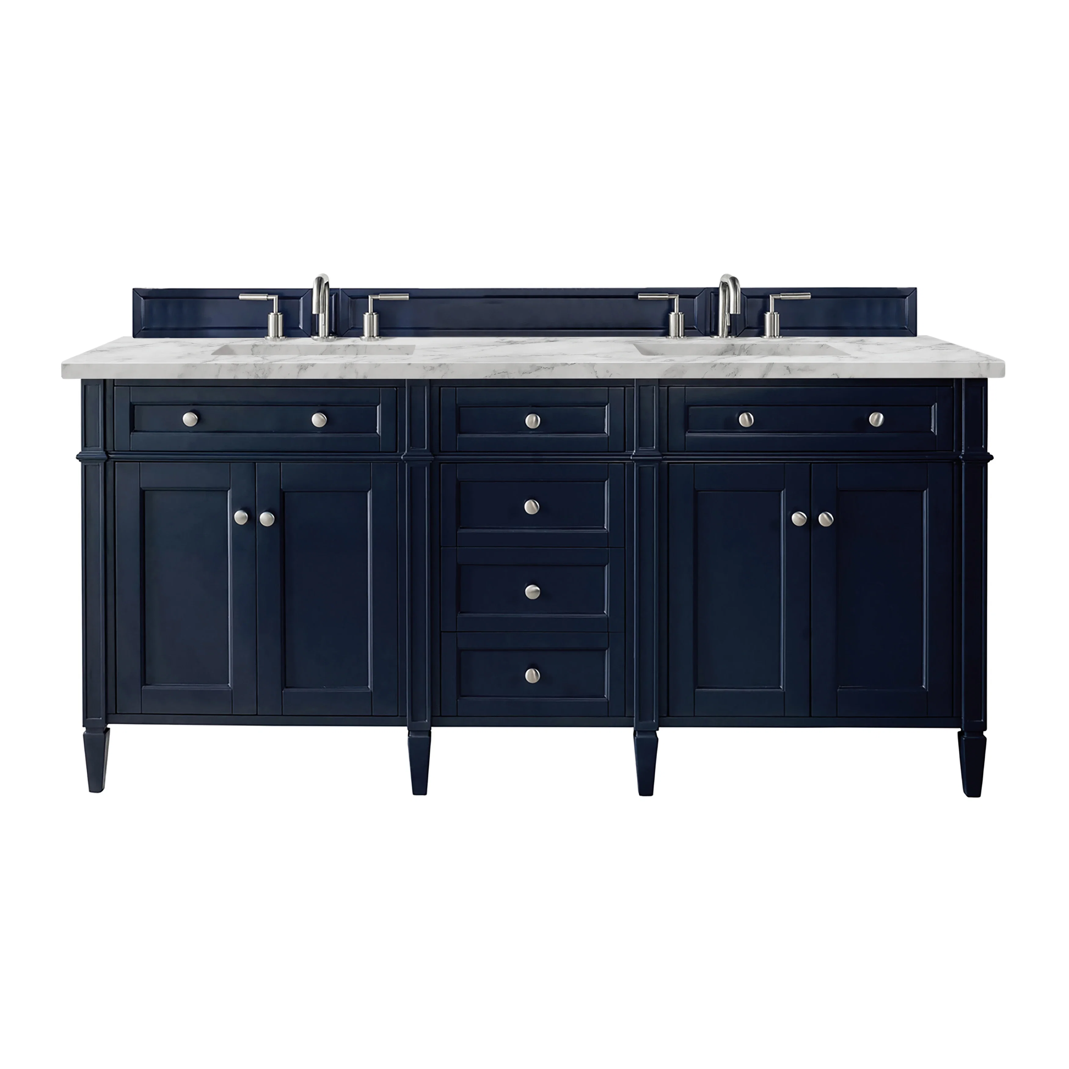 Brittany 72" Double Vanity, Victory Blue w/ 3 CM Carrara Marble Top