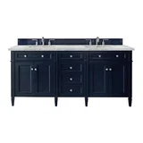 Brittany 72" Double Vanity, Victory Blue w/ 3 CM Carrara Marble Top
