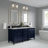 Brittany 72" Double Vanity, Victory Blue w/ 3 CM Carrara Marble Top