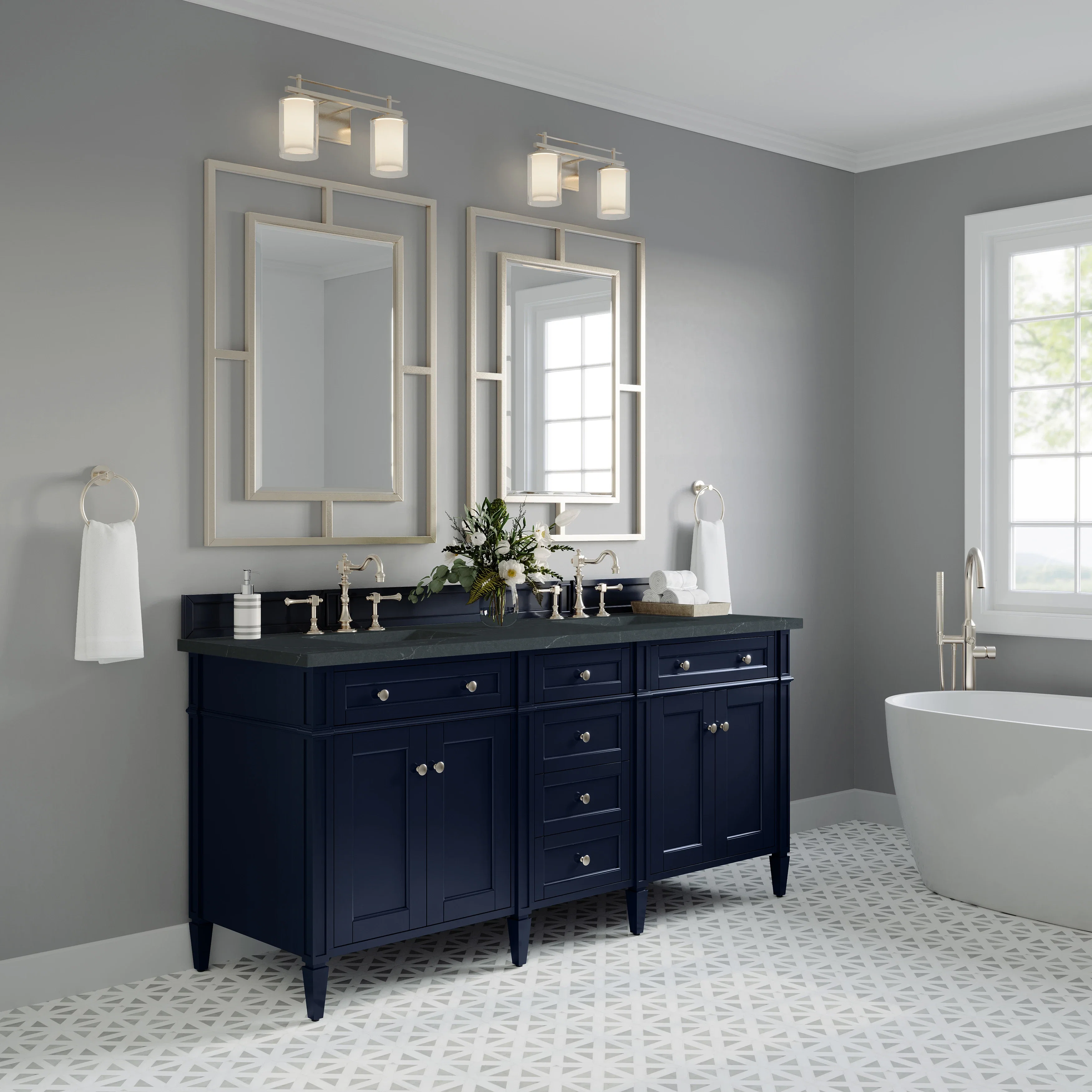 Brittany 72" Double Vanity, Victory Blue w/ 3 CM Charcoal Soapstone Silestone Top